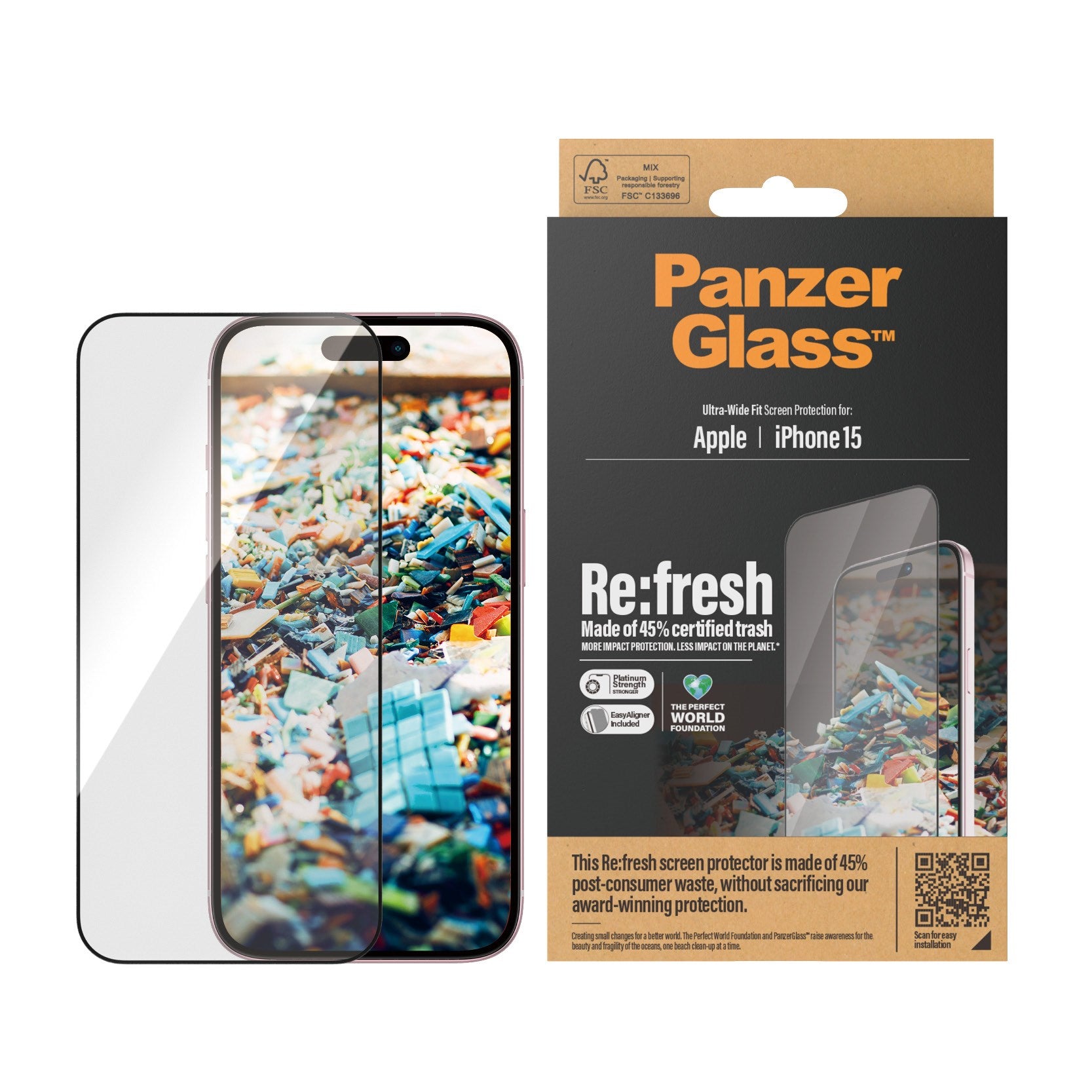 PanzerGlass® Re:fresh Displayschutz iPhone 15 | Ultra-Wide Fit m. EasyAligner