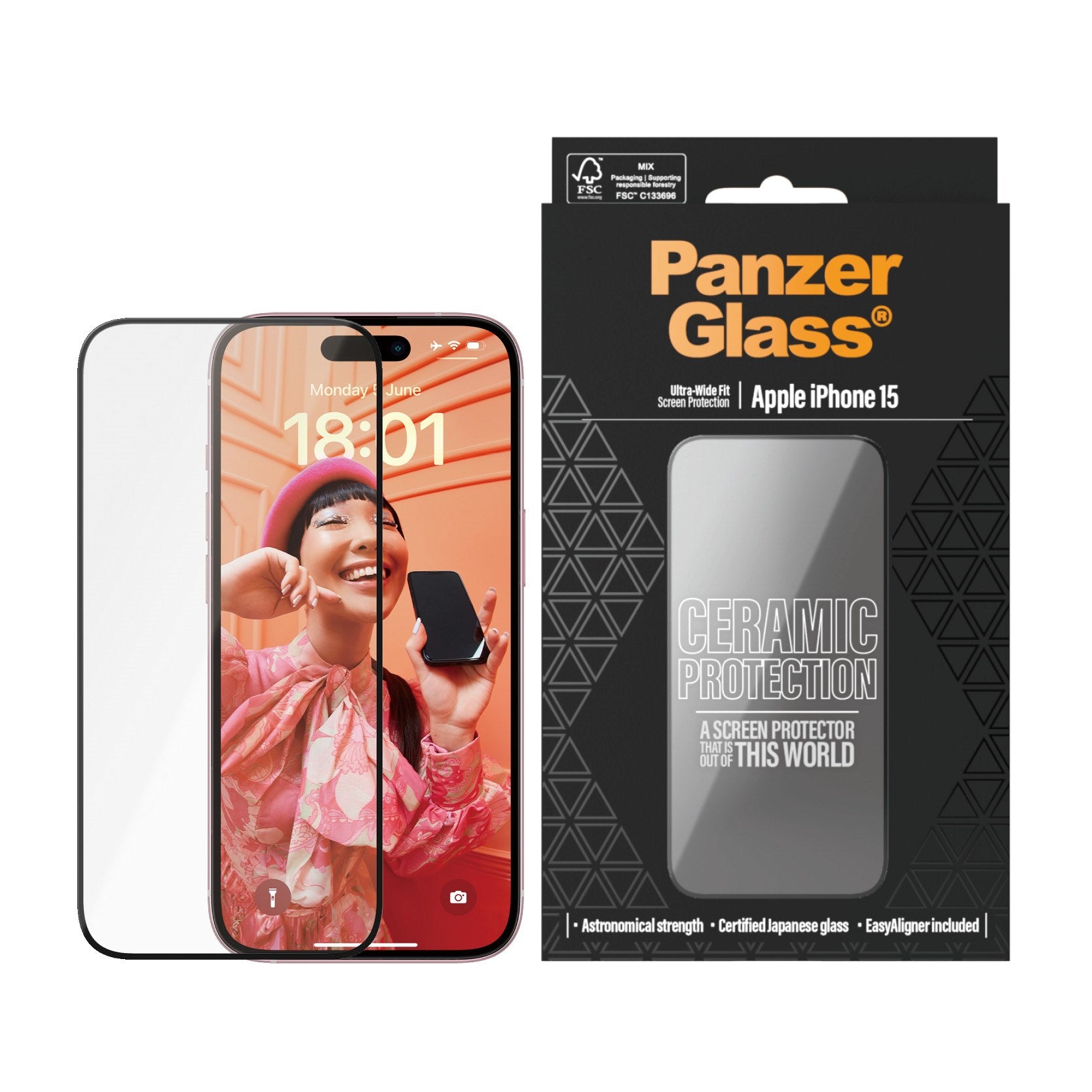 PanzerGlass® Ceramic Protection for iPhone 15 | Ultra-Wide Fit m. EasyAligner