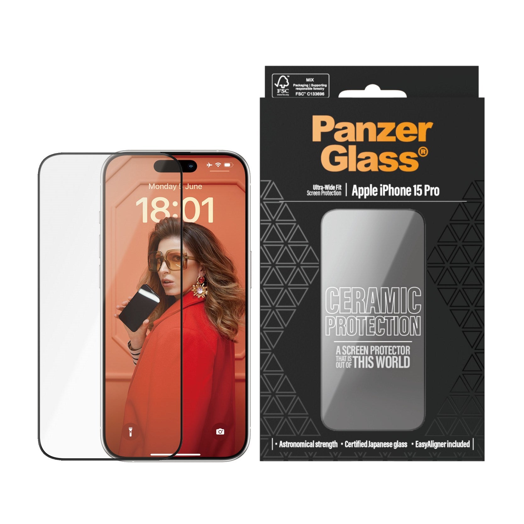 PanzerGlass® Ceramic Displayschutz iPhone 15 Pro | Ultra-Wide Fit m. EasyAligner