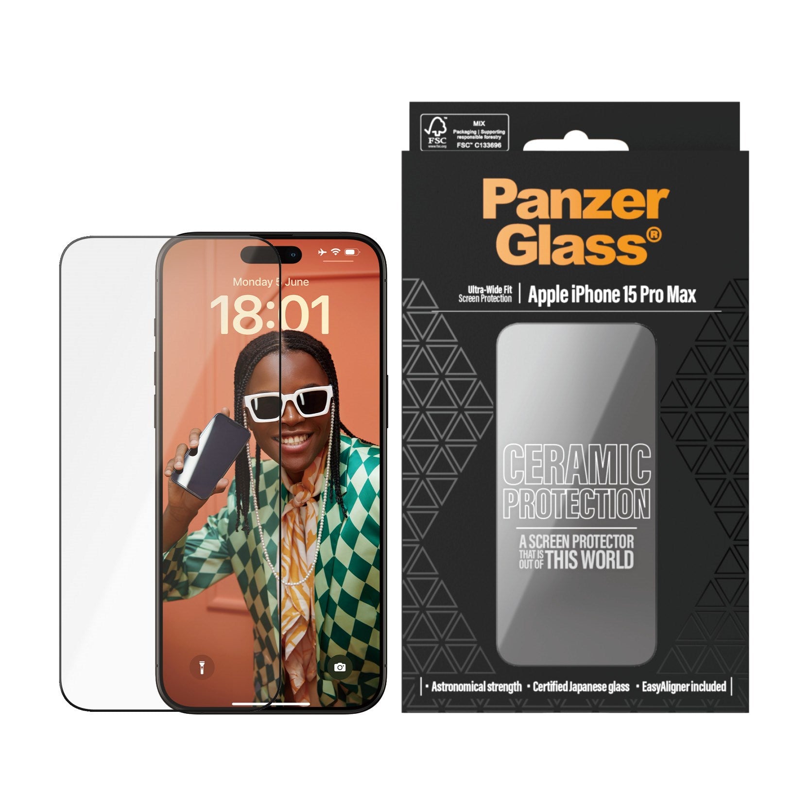 PanzerGlass® Ceramic Protection for iPhone 15 Pro Max | Ultra-Wide Fit m. EasyAligner