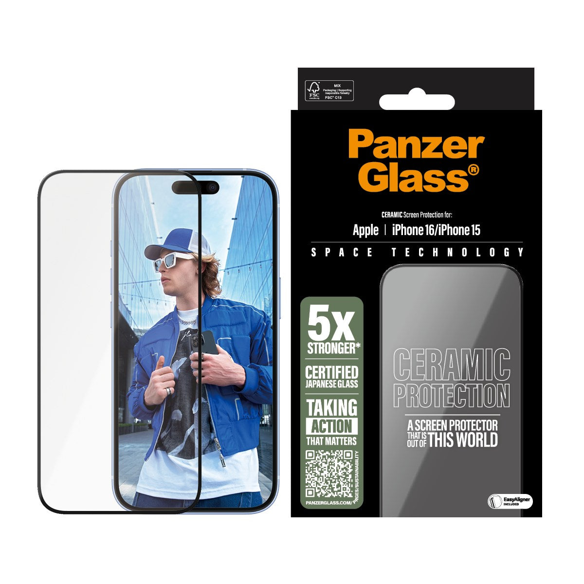 PanzerGlass® Ceramic Displayschutz iPhone 16 | 15 | Ultra-Wide Fit