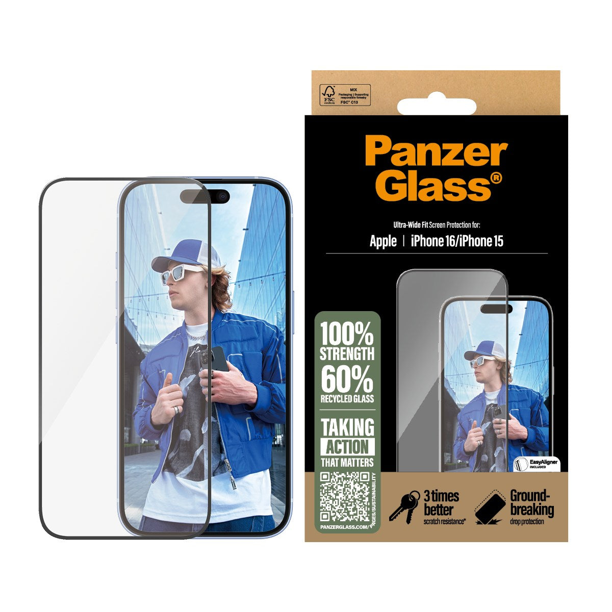 PanzerGlass® Displayschutz iPhone 16 | 15 | Ultra-Wide Fit