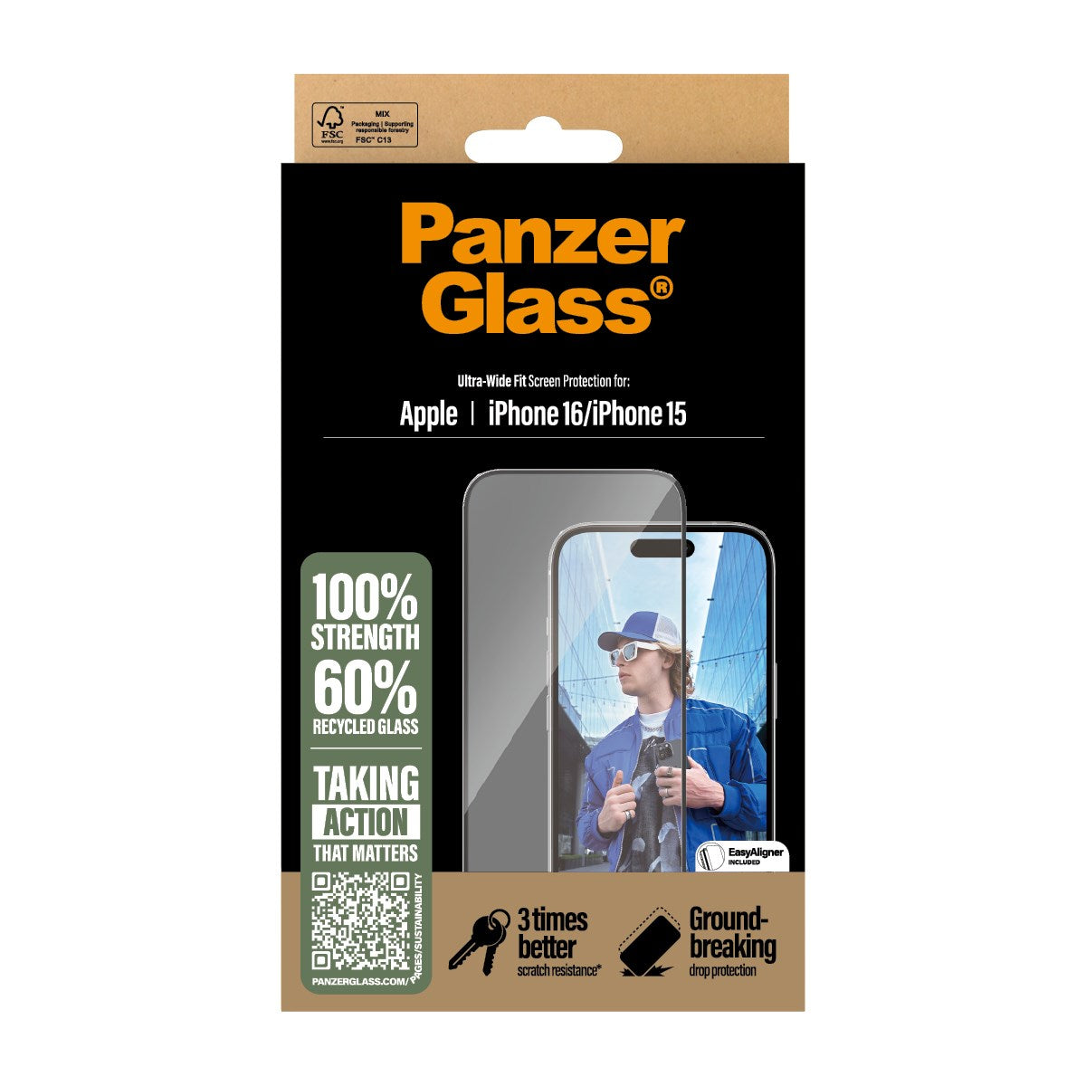 PanzerGlass® Displayschutz iPhone 16 | 15 | Ultra-Wide Fit