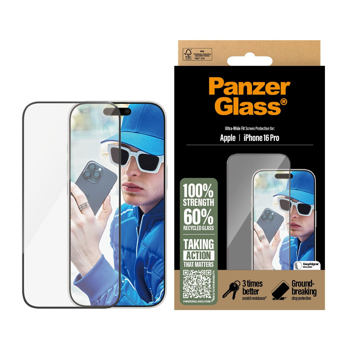PanzerGlass® Displayschutz iPhone 16 Pro | Ultra-Wide Fit