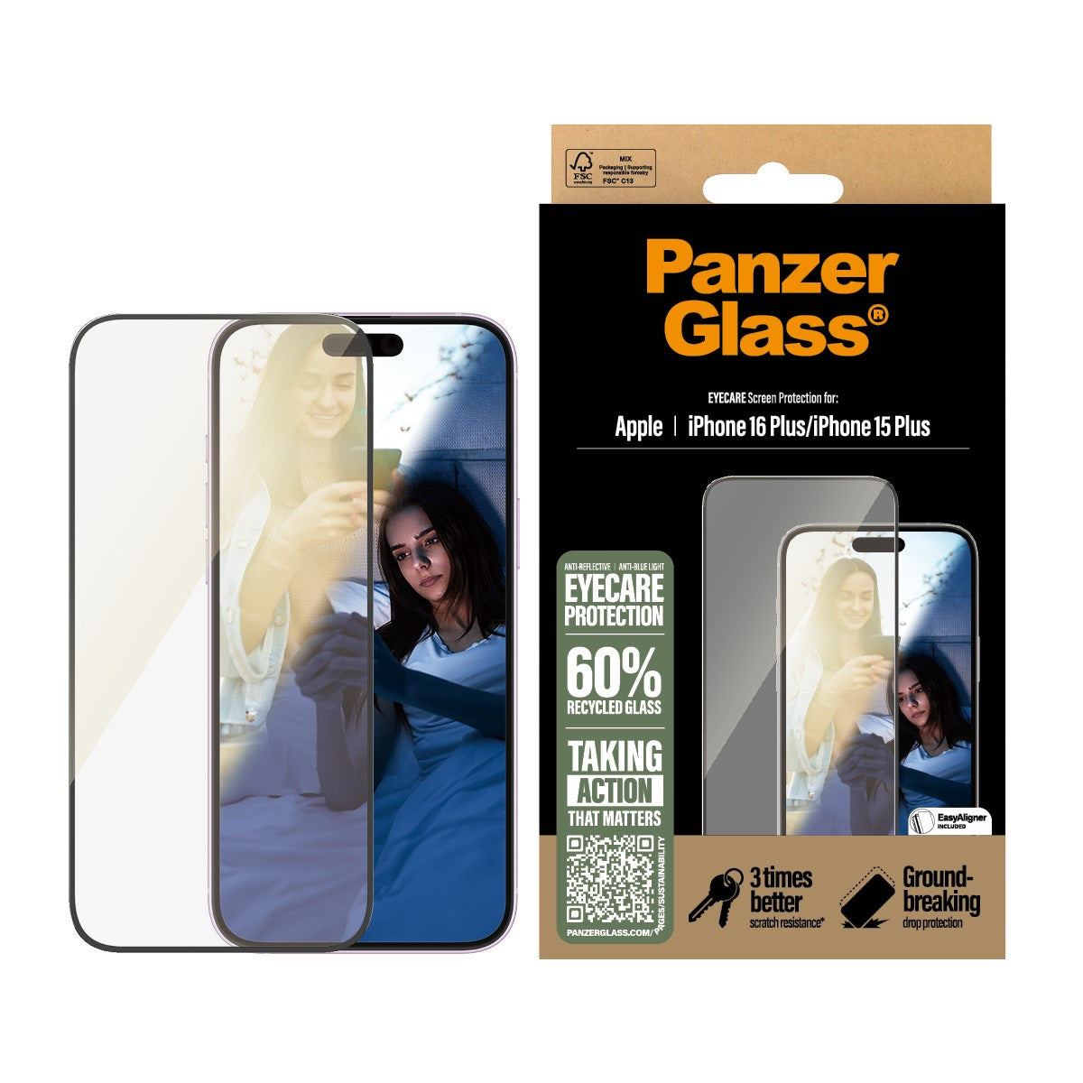 PanzerGlass® EyeCare Displayschutz iPhone 16 Plus | 15 Plus | Ultra-Wide Fit