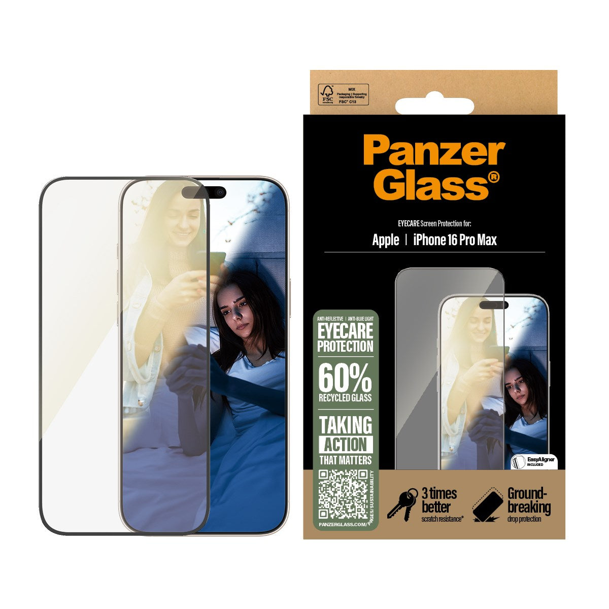 PanzerGlass® EyeCare Displayschutz iPhone 16 Pro Max | Ultra-Wide Fit