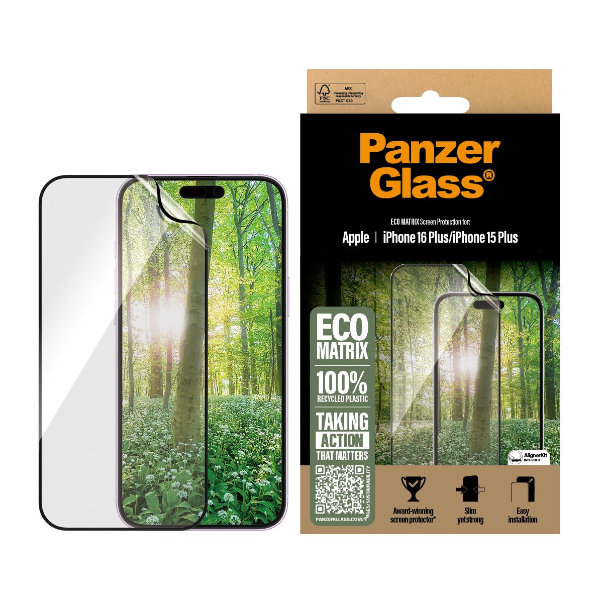 PanzerGlass® ECO MATRIX Displayschutz iPhone 16 Plus | 15 Plus | Ultra-Wide Fit