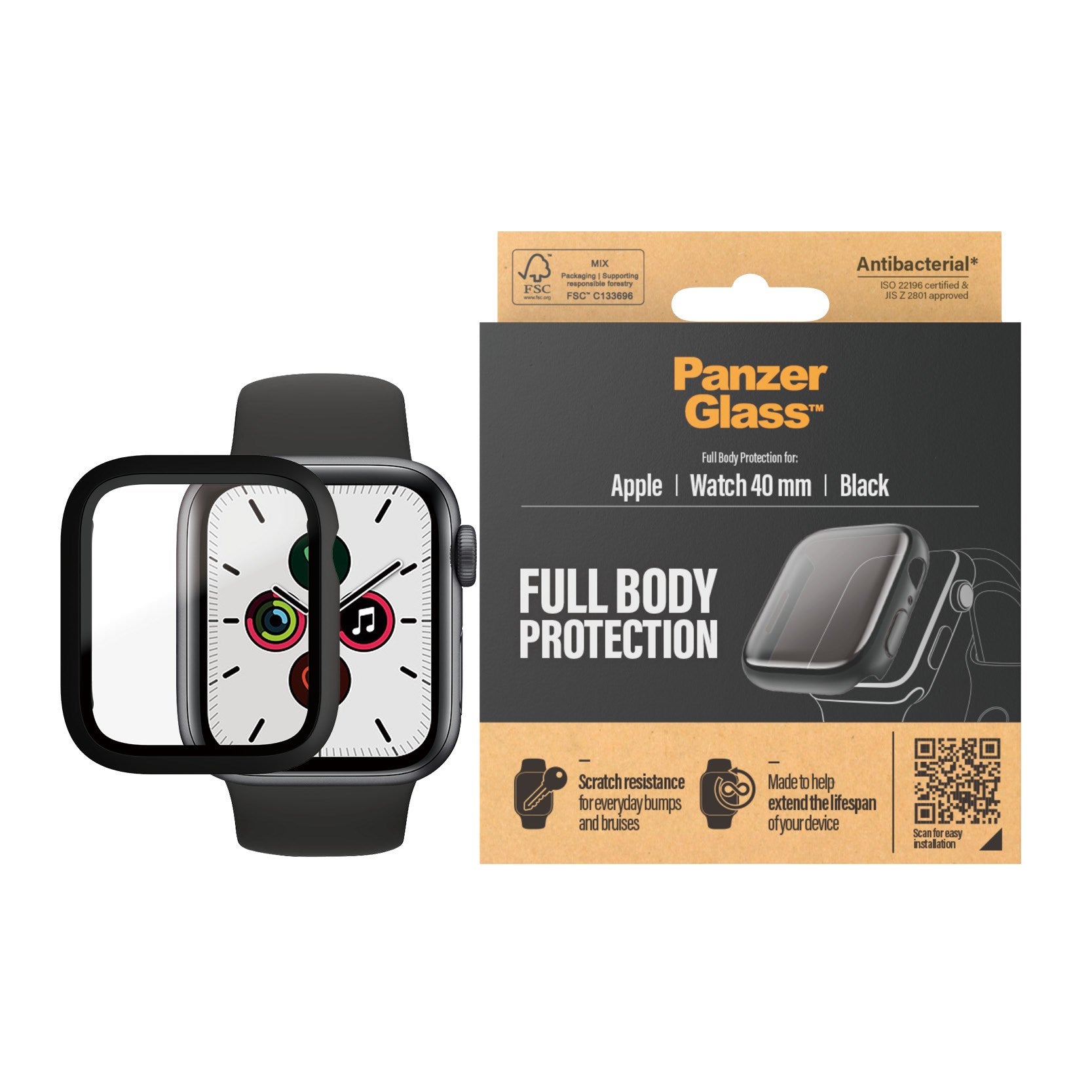PanzerGlass® Displayschutz Full Body Schwarz Apple Watch Series SE 3 | SE | 6 | 5 | 4 | 40mm