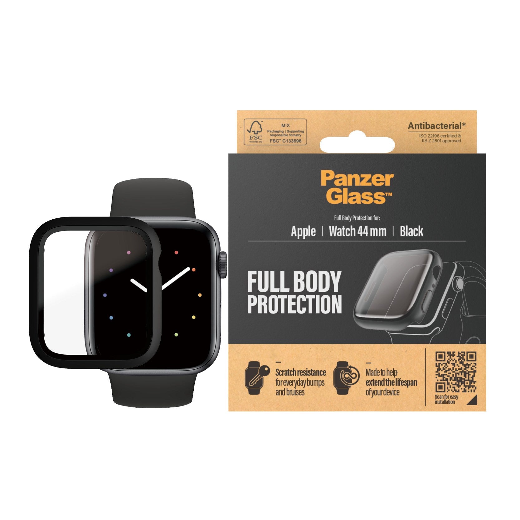 PanzerGlass® Displayschutz Full Body Schwarz Apple Watch SE 3 | SE | 6 | 5 | 4 | 44mm
