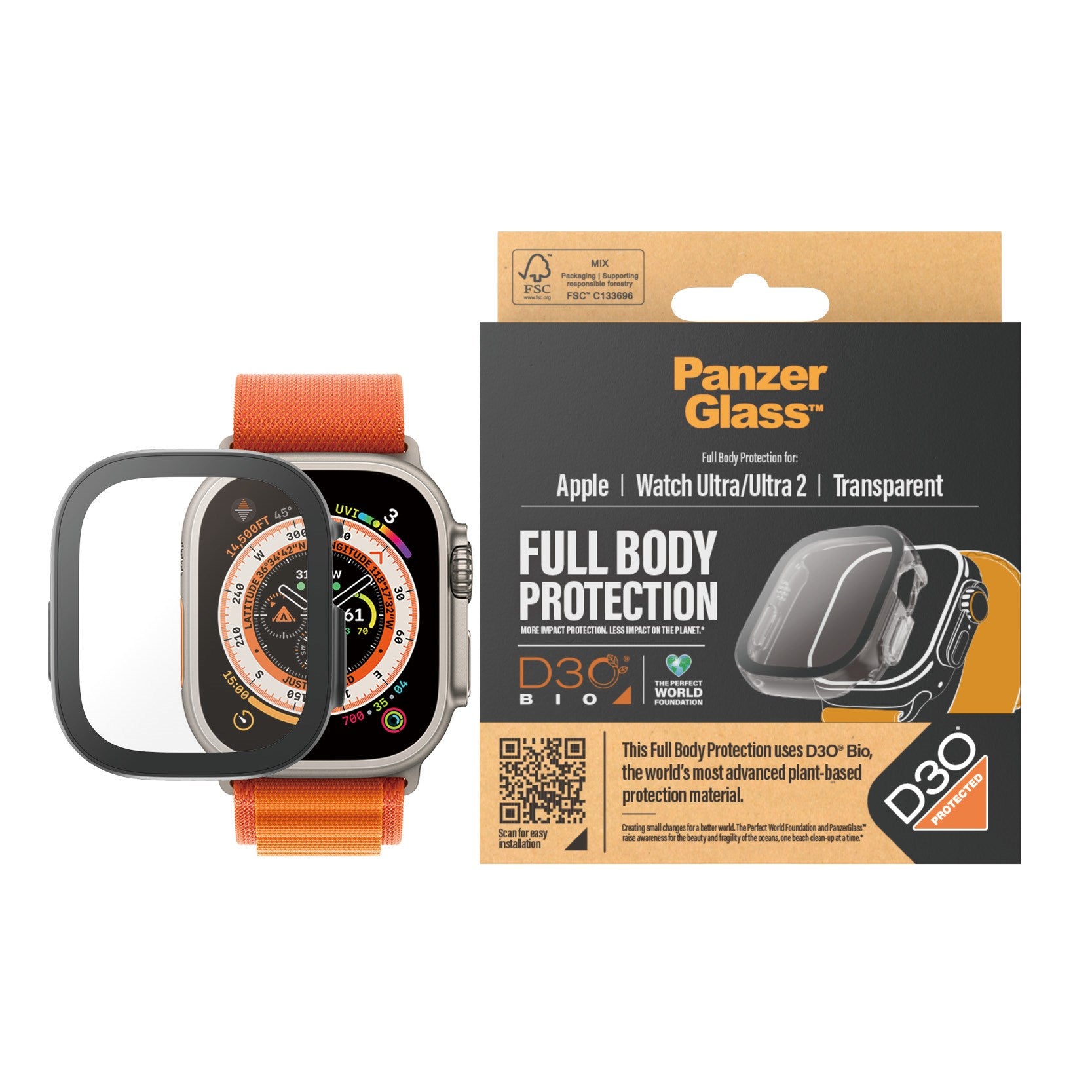 PanzerGlass® Full Body Transparent m. D3O® Apple Watch Ultra | Ultra 2 | 49mm