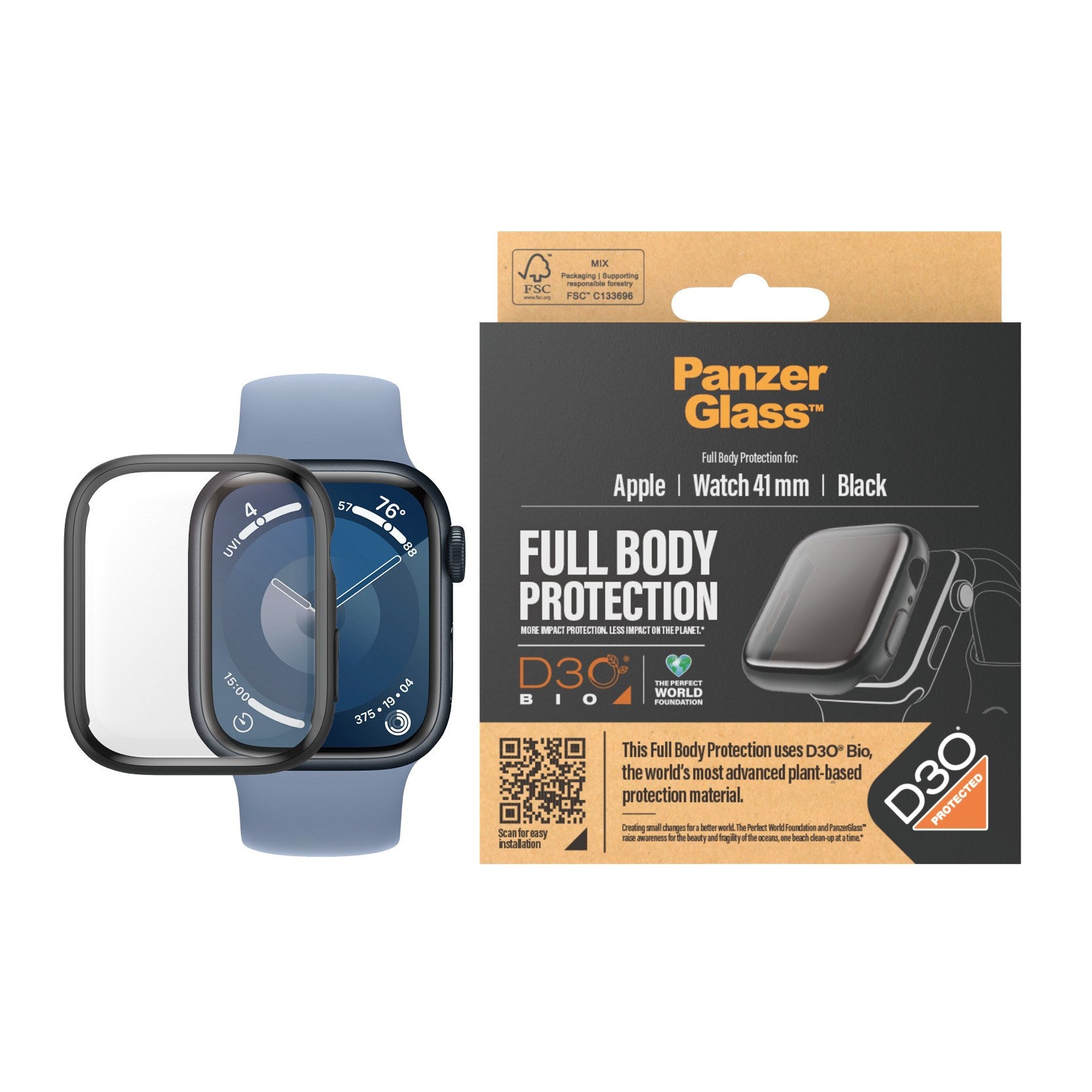 PanzerGlass® Full Body Schwartz m D3O® Apple Watch Series 9 | 41mm