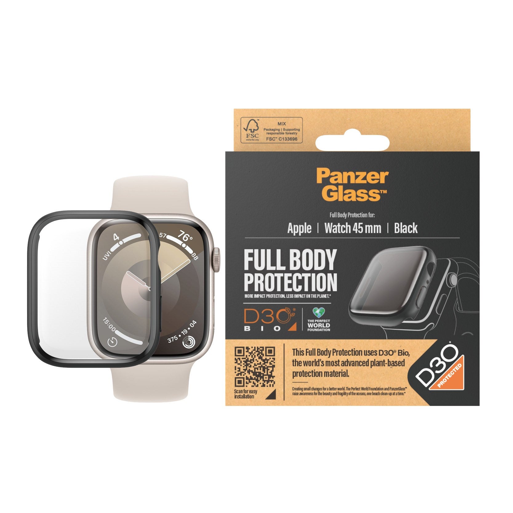 PanzerGlass® Full Body Schwarz m. D3O® Apple Watch Series 9 | 45mm