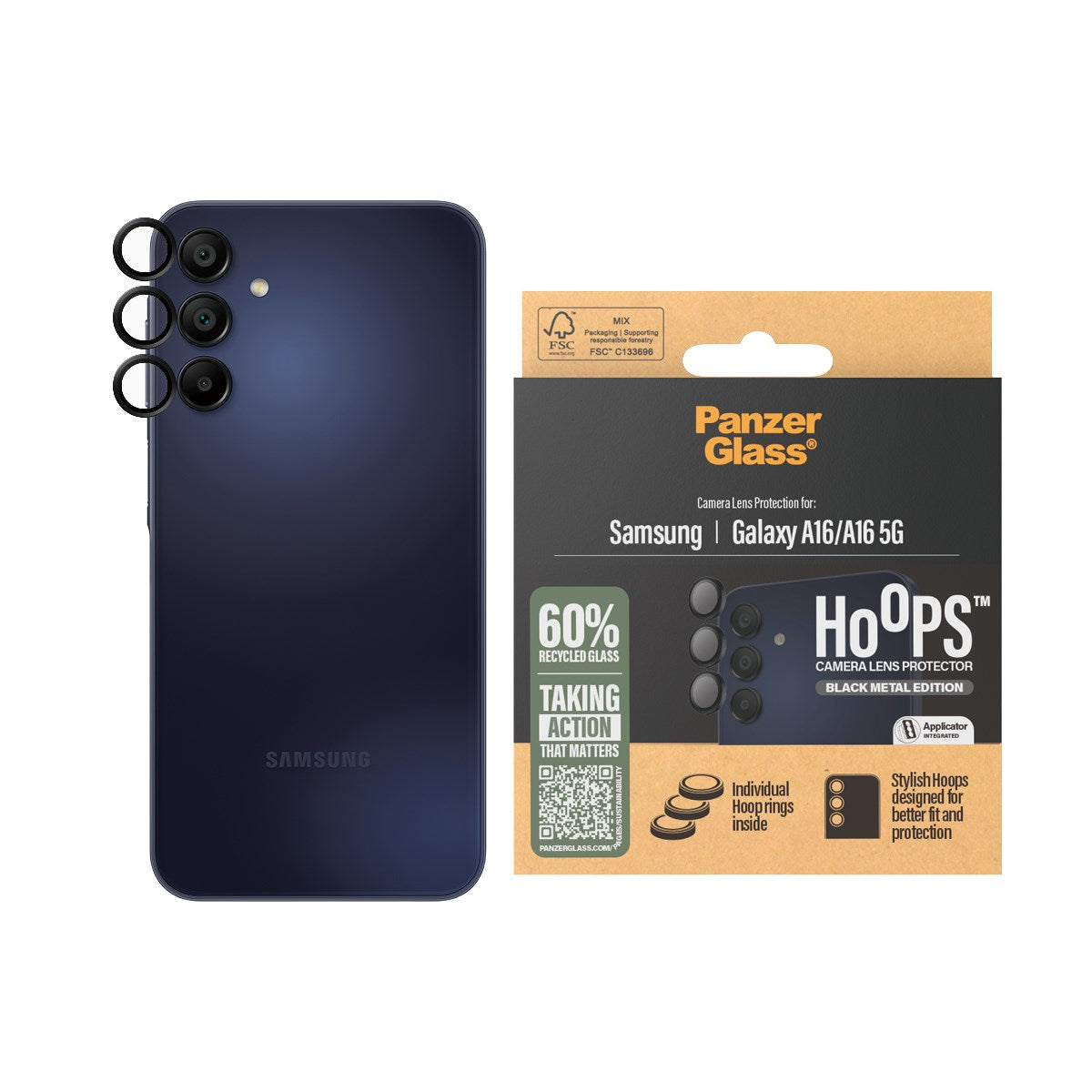 PanzerGlass® Hoops® Schwarz Kameraschutz Samsung Galaxy A16 | A16 5G