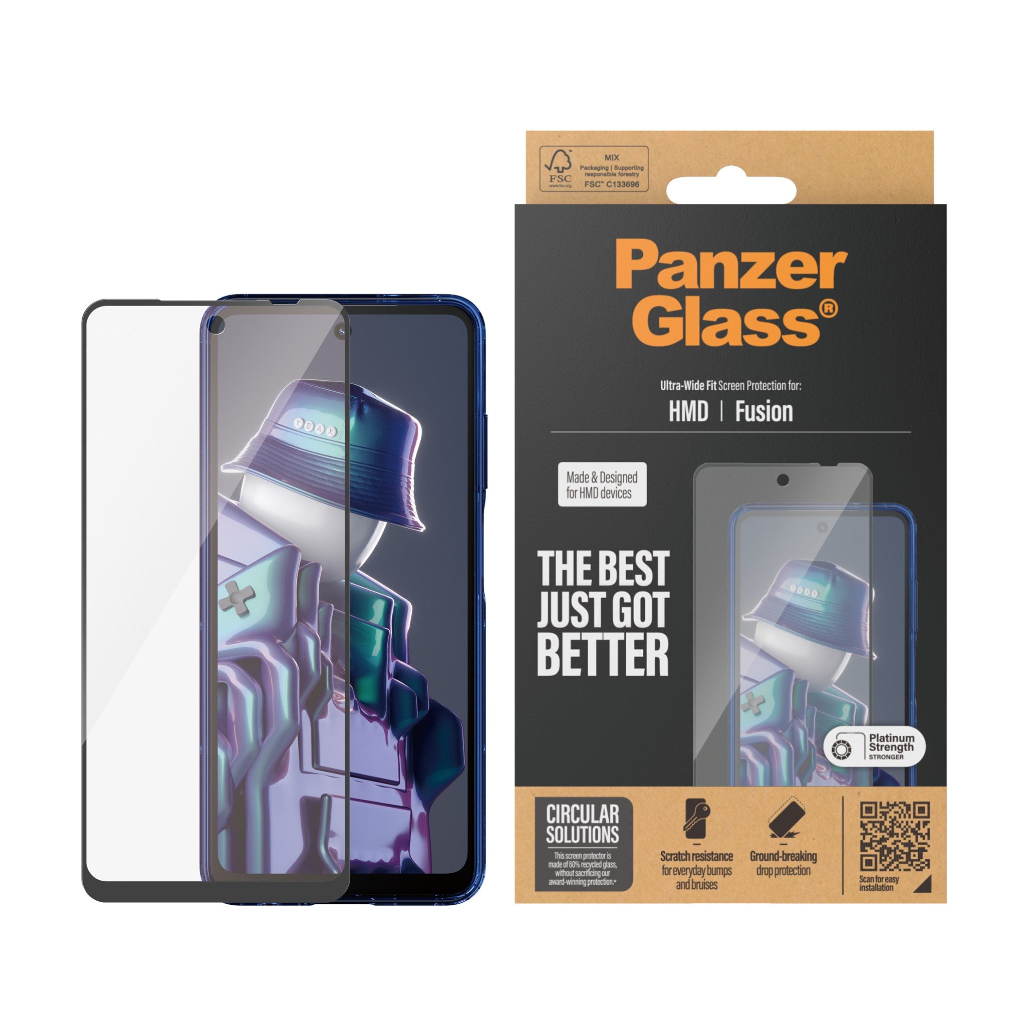 PanzerGlass® Displayschutz m. Schwarz Rahmen HMD Fusion | Ultra-Wide Fit