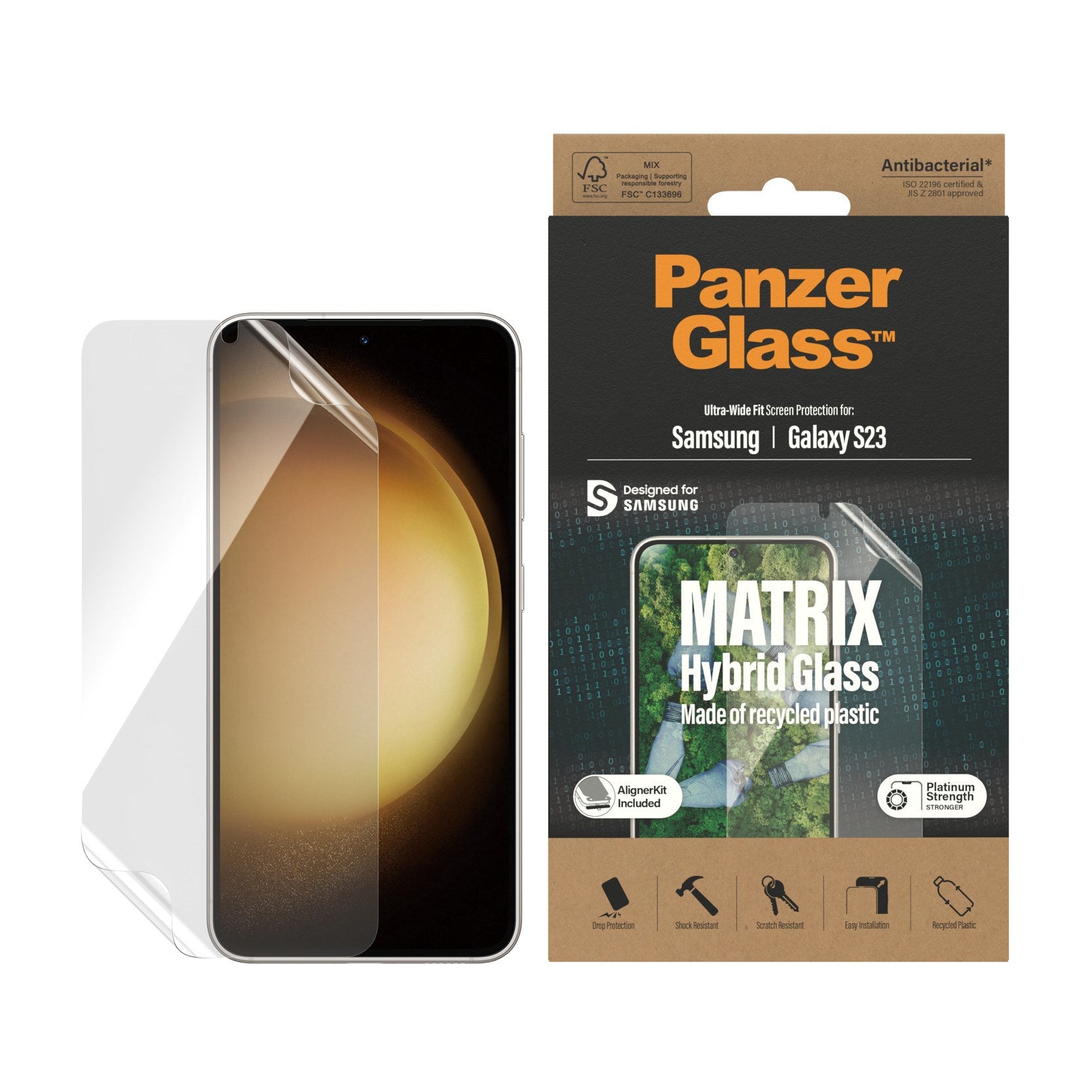 PanzerGlass® ECO MATRIX Displayschutz Samsung Galaxy S23 | Ultra-Wide Fit m. AlignerKit