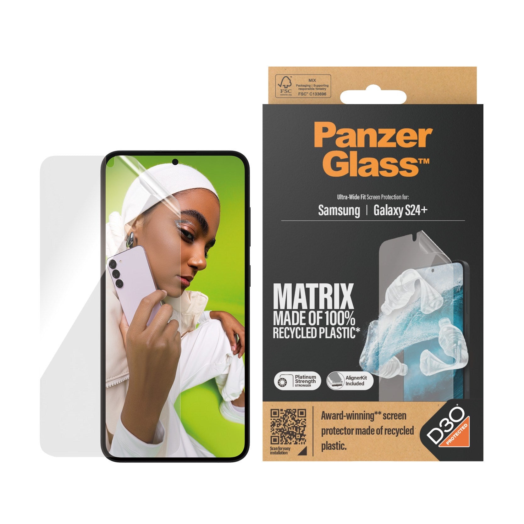 PanzerGlass® ECO MATRIX Displayschutz mit D3O® Samsung Galaxy S24+ | Ultra-Wide Fit m. AlignerKit