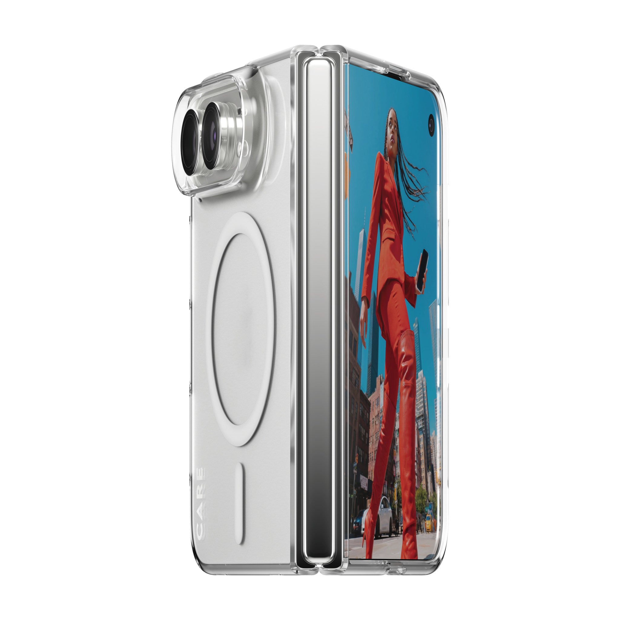 CARE™ by PanzerGlass® SL1M Case Transparent m. Weiss MagSafe iPhone 2026 Fold
