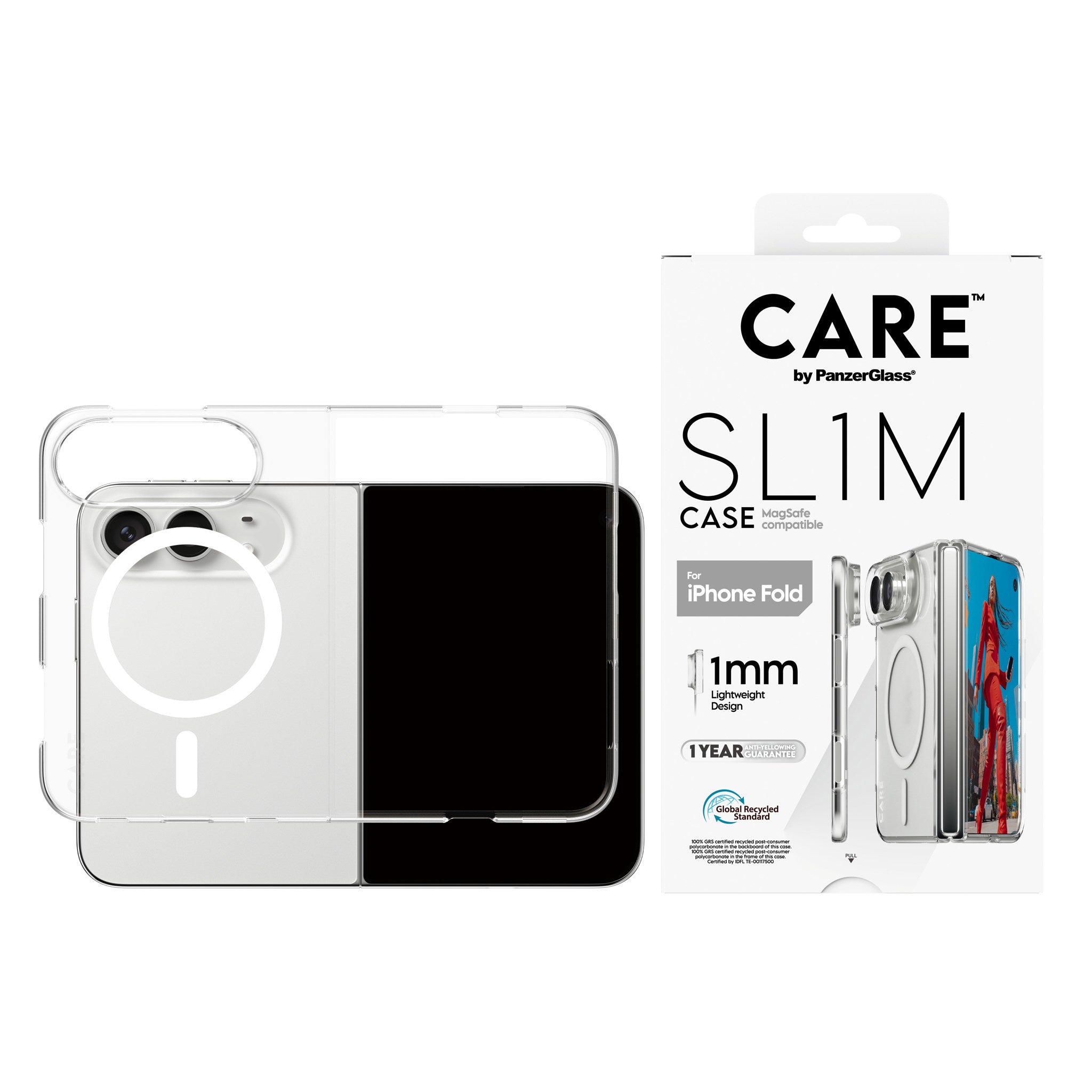 CARE™ by PanzerGlass® SL1M Case Transparent m. Weiss MagSafe iPhone 2026 Fold