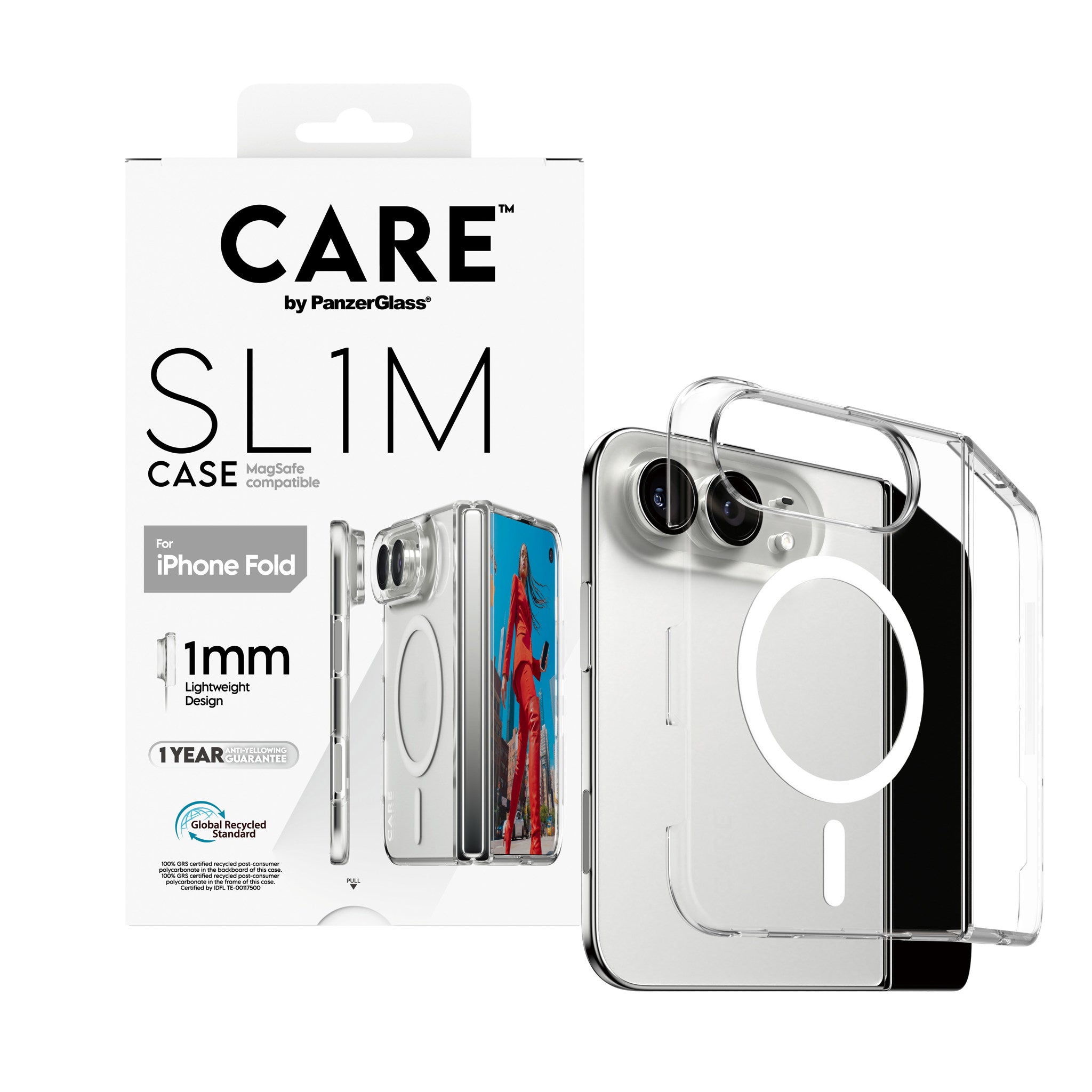 CARE™ by PanzerGlass® SL1M Case Transparent m. Weiss MagSafe iPhone 2026 Fold