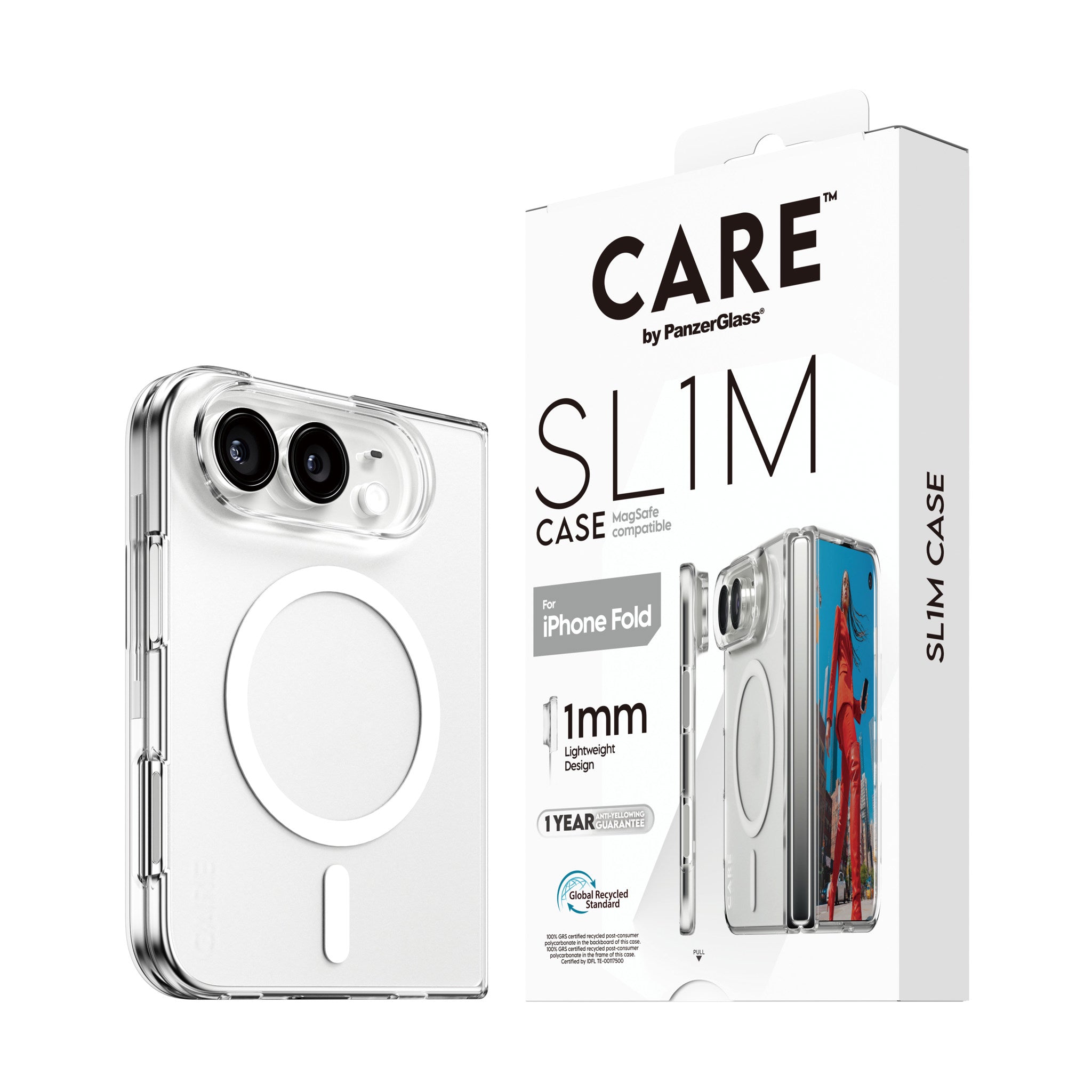 CARE™ by PanzerGlass® SL1M Case Transparent m. Weiss MagSafe iPhone 2026 Fold