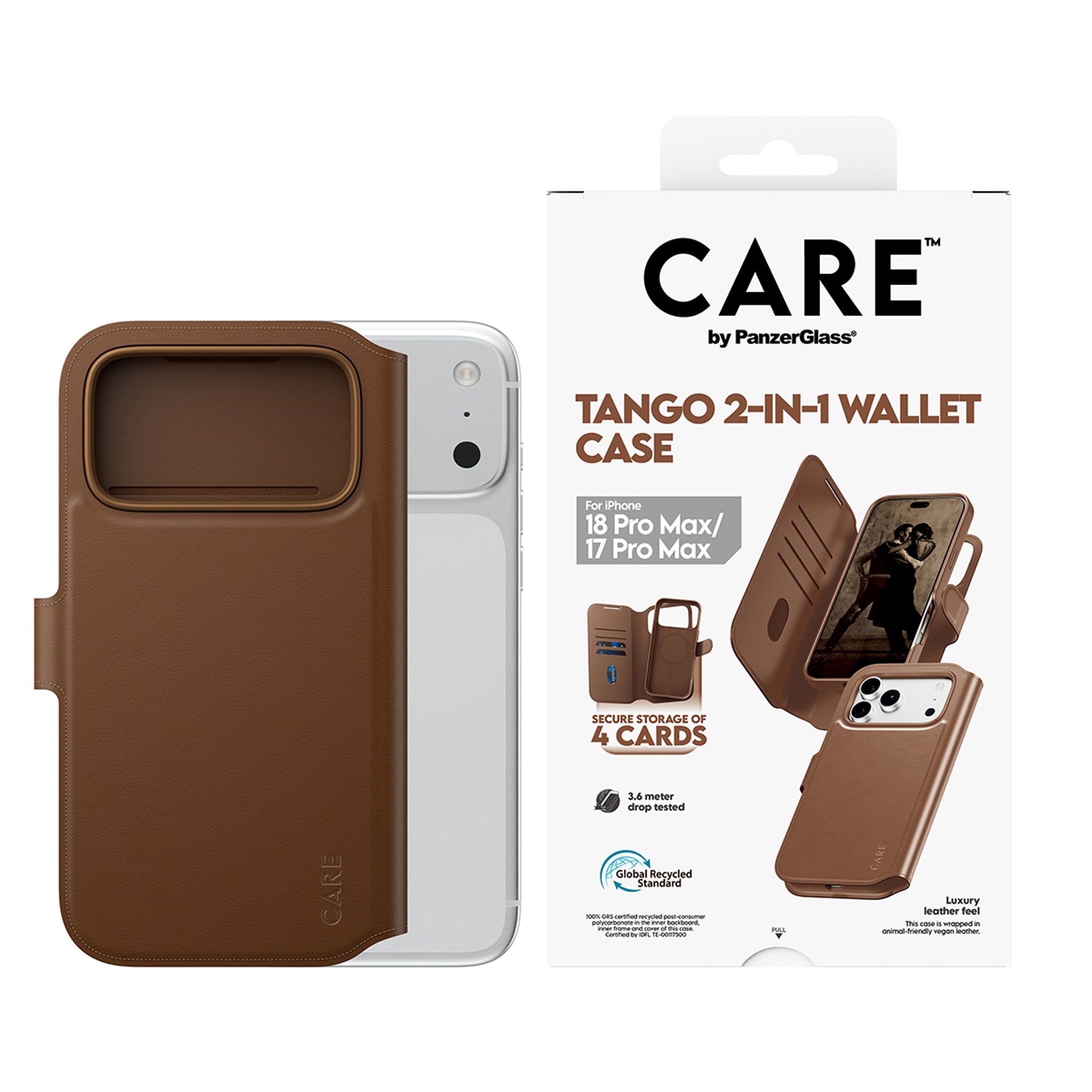 CARE™ by PanzerGlass® Tango 2-in-1 Wallet Case Braun m. MagSafe iPhone 18 Pro Max | 17 Pro Max