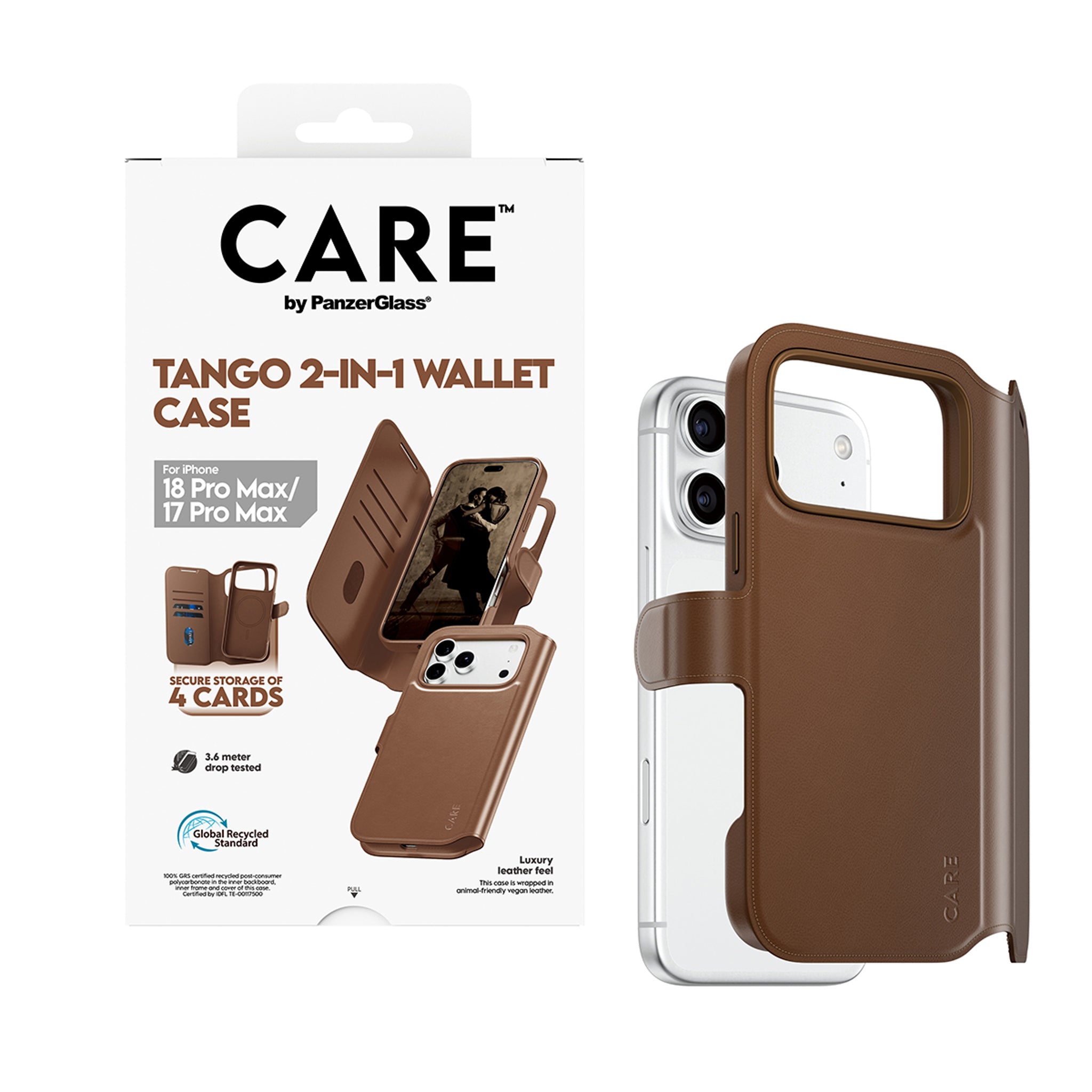 CARE™ by PanzerGlass® Tango 2-in-1 Wallet Case Braun m. MagSafe iPhone 18 Pro Max | 17 Pro Max
