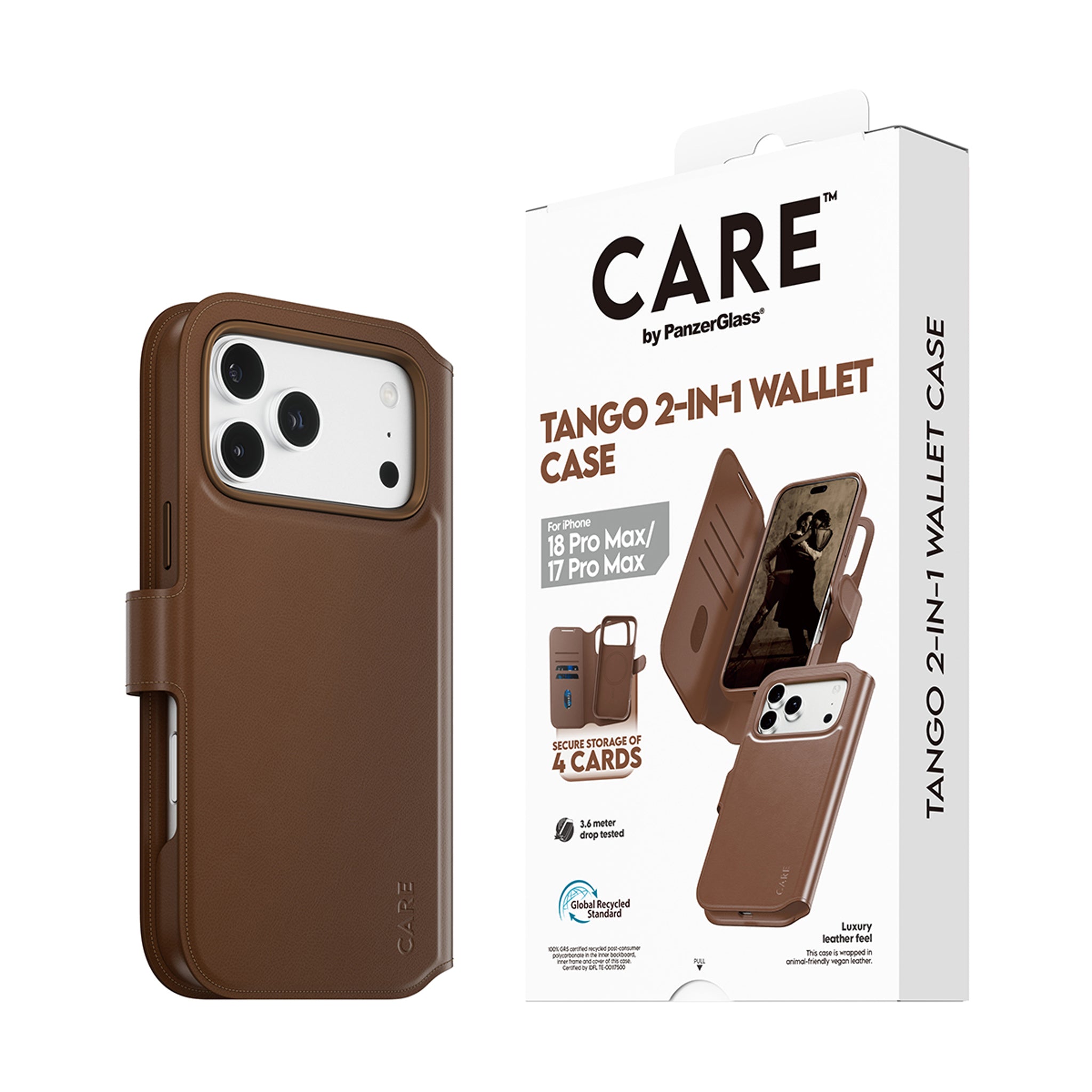 CARE™ by PanzerGlass® Tango 2-in-1 Wallet Case Braun m. MagSafe iPhone 18 Pro Max | 17 Pro Max