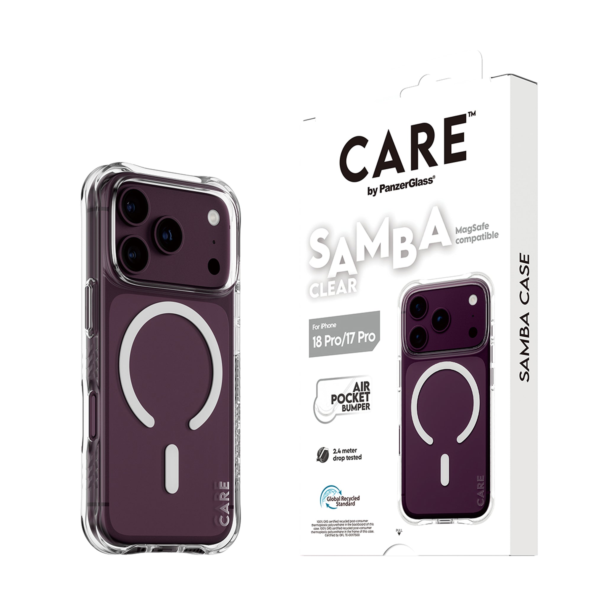 CARE™ by PanzerGlass® Samba Case Transparent m. Weiss MagSafe iPhone 18 Pro | 17 Pro
