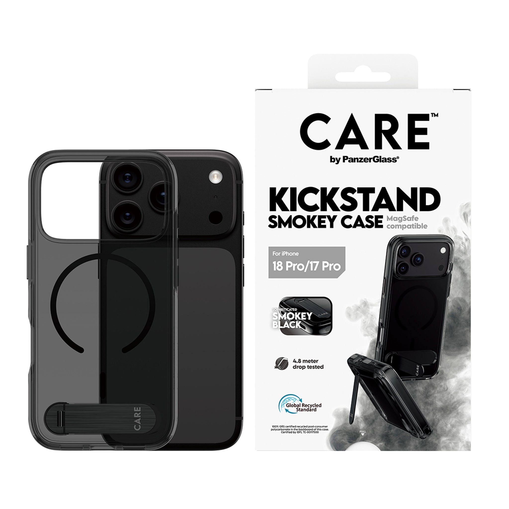 CARE™ by PanzerGlass® Kickstand Case Smokey m. Schwarz MagSafe iPhone 18 Pro | 17 Pro