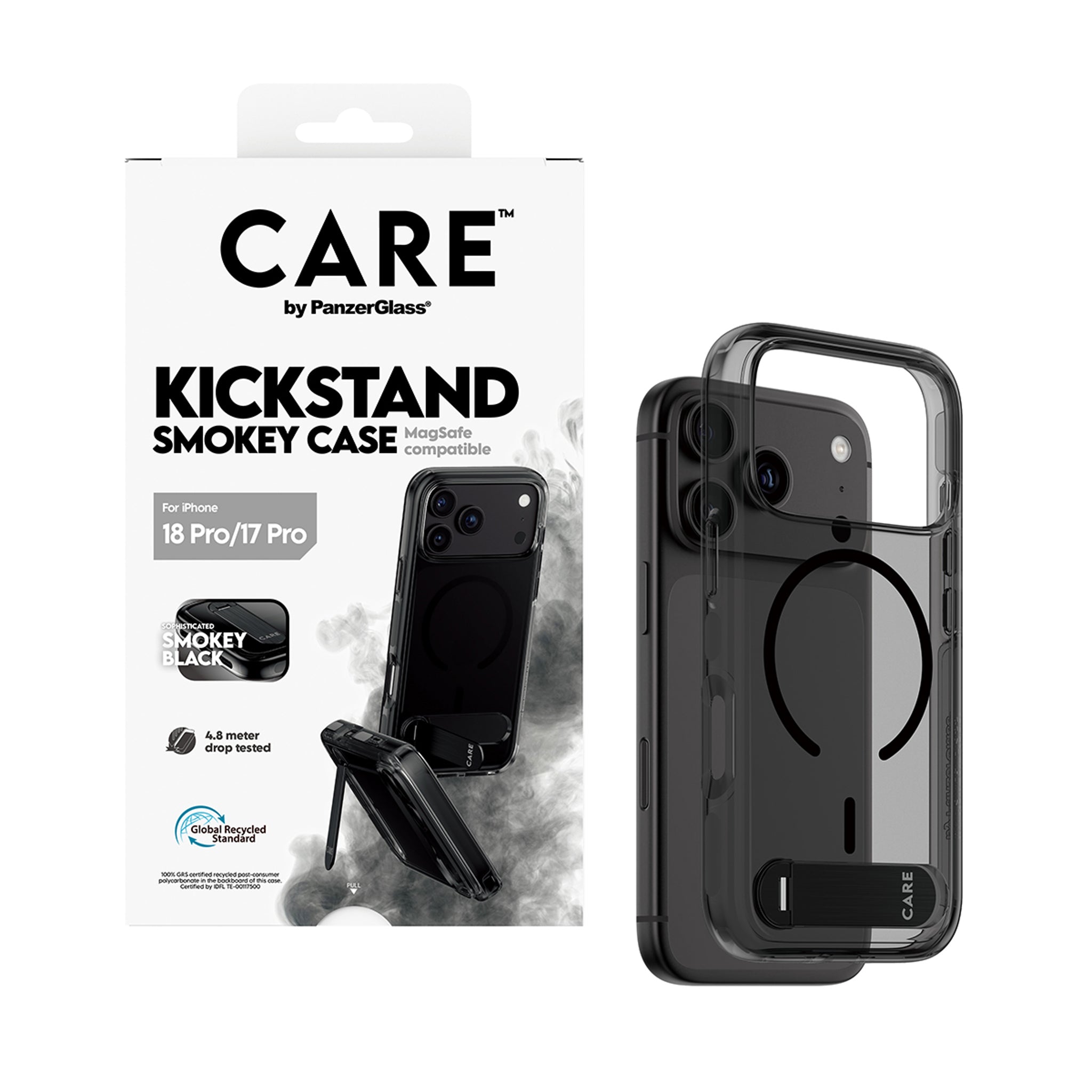 CARE™ by PanzerGlass® Kickstand Case Smokey m. Schwarz MagSafe iPhone 18 Pro | 17 Pro