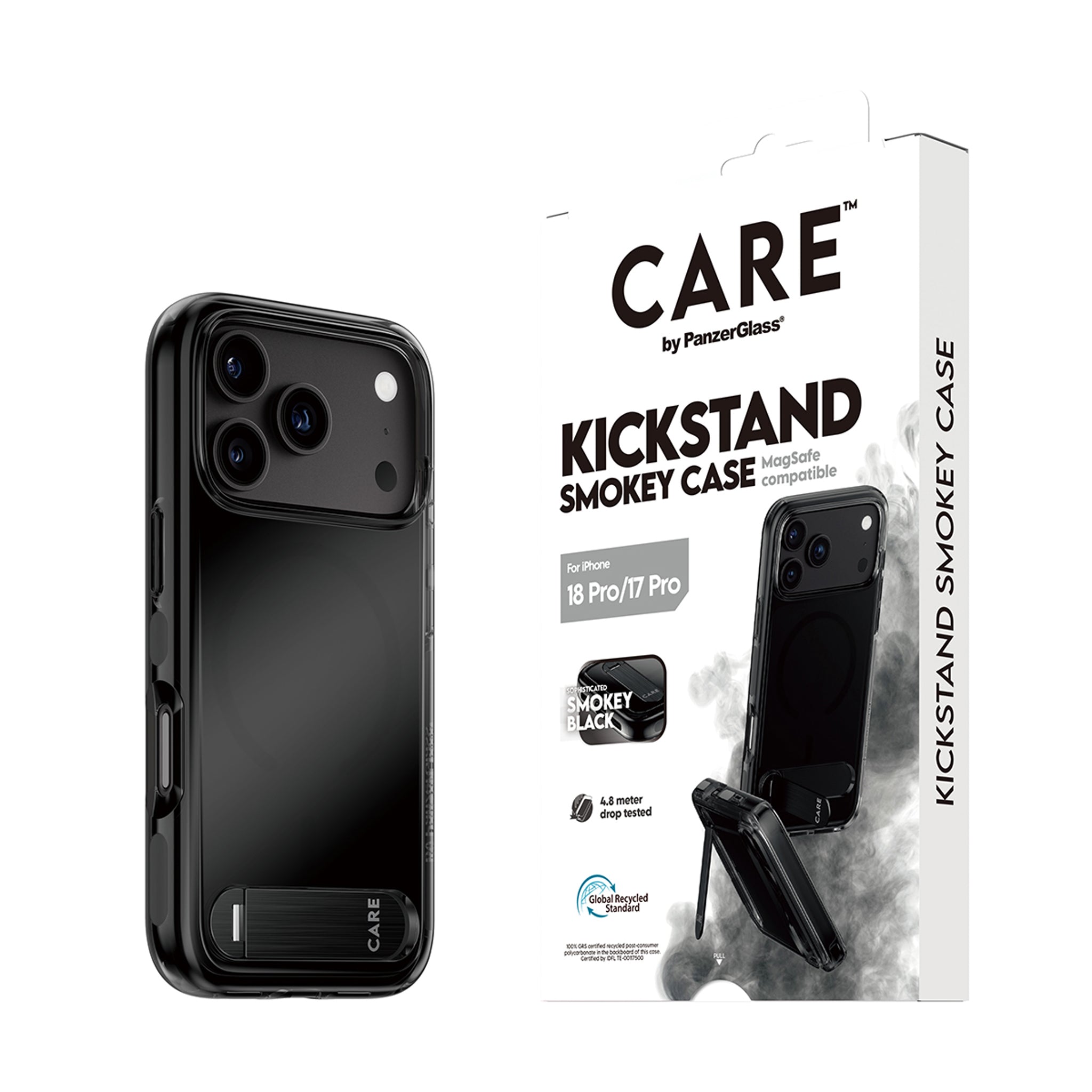 CARE™ by PanzerGlass® Kickstand Case Smokey m. Schwarz MagSafe iPhone 18 Pro | 17 Pro