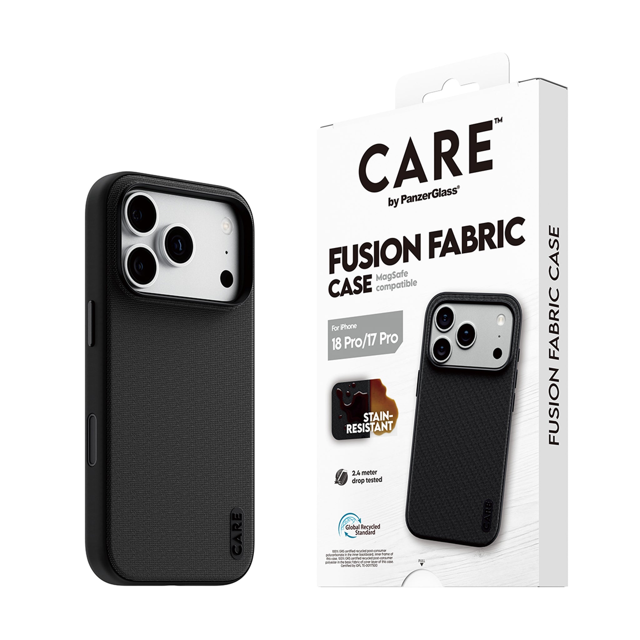 CARE™ by PanzerGlass® Fusion Fabric Case Schwarz m. MagSafe iPhone 18 Pro | 17 Pro