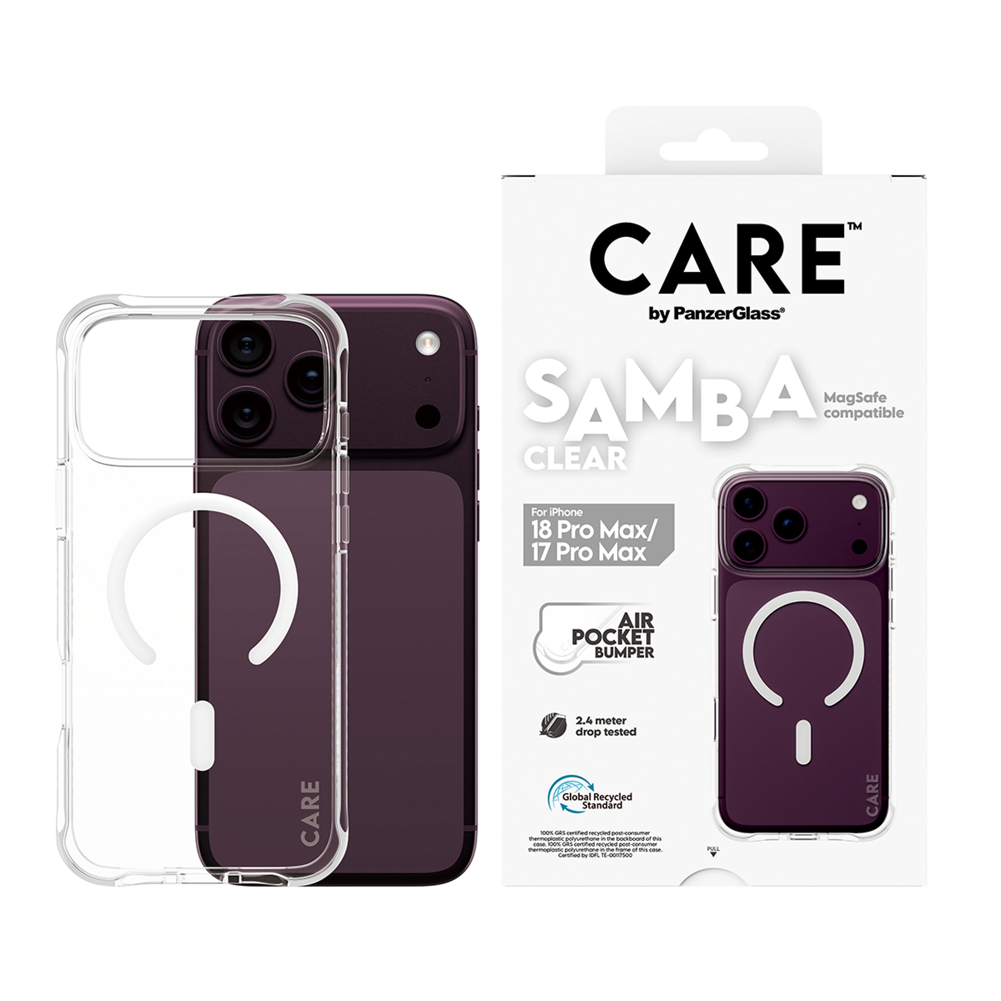 CARE™ by PanzerGlass® Samba Case Transparent m. Weiss MagSafe iPhone 18 Pro Max | 17 Pro Max