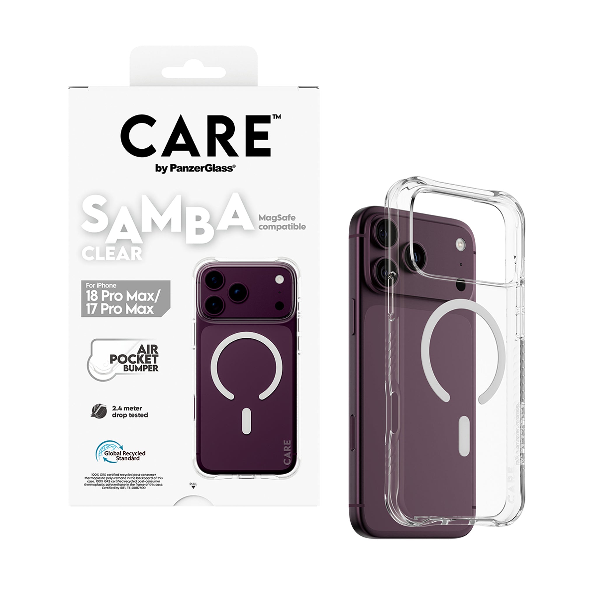 CARE™ by PanzerGlass® Samba Case Transparent m. Weiss MagSafe iPhone 18 Pro Max | 17 Pro Max