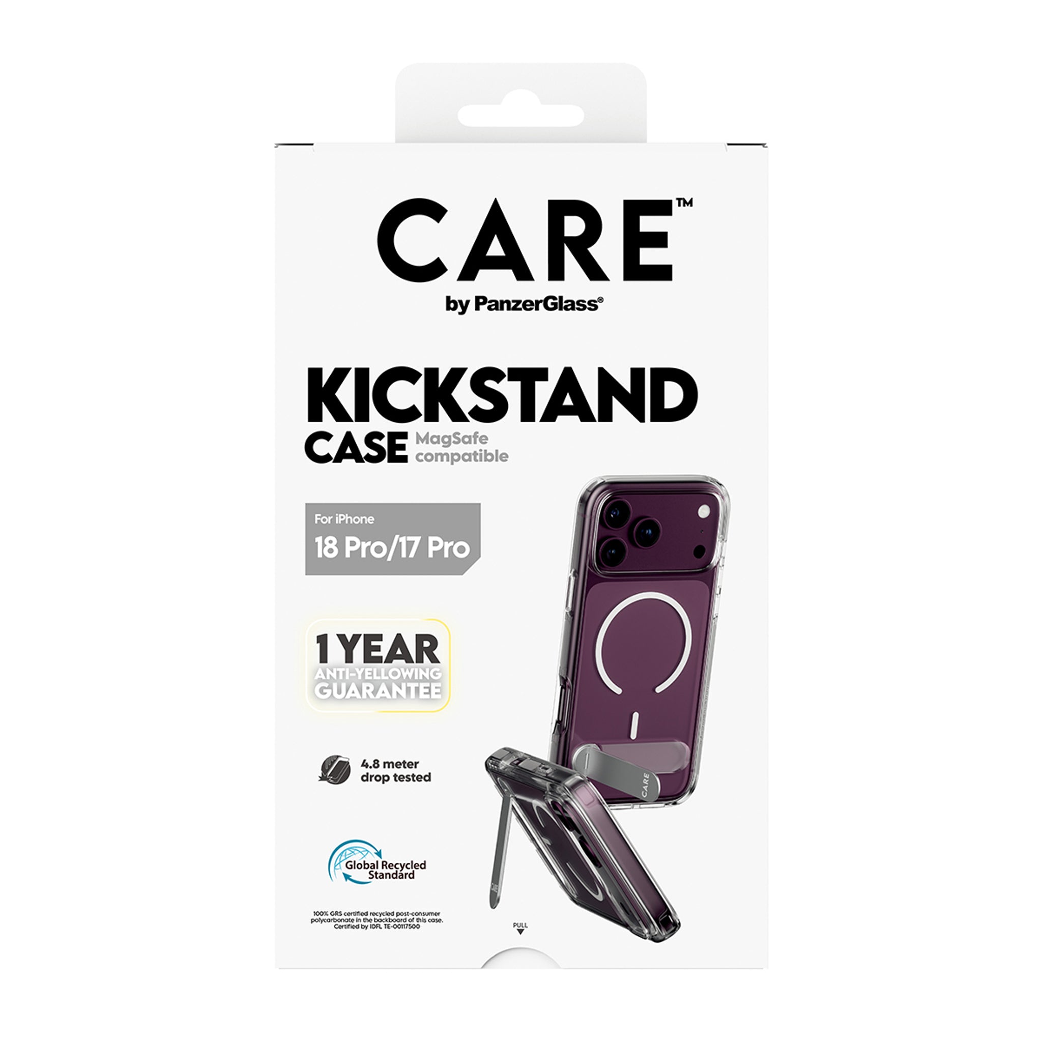 CARE™ by PanzerGlass® Kickstand Case Transparent m. Weiss MagSafe iPhone 18 Pro | 17 Pro