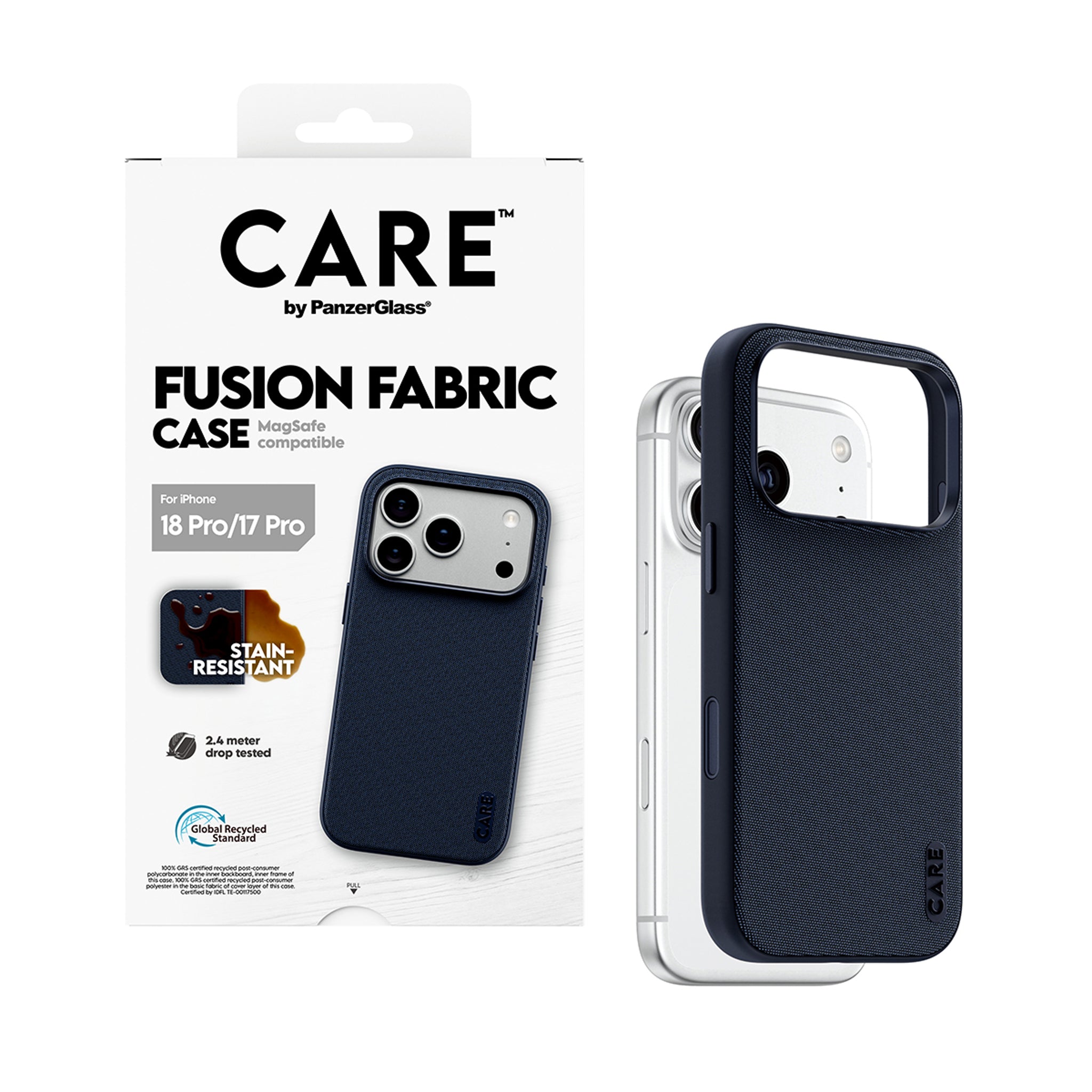 CARE™ by PanzerGlass® Fusion Fabric Case Blau m. MagSafe iPhone 18 Pro | 17 Pro