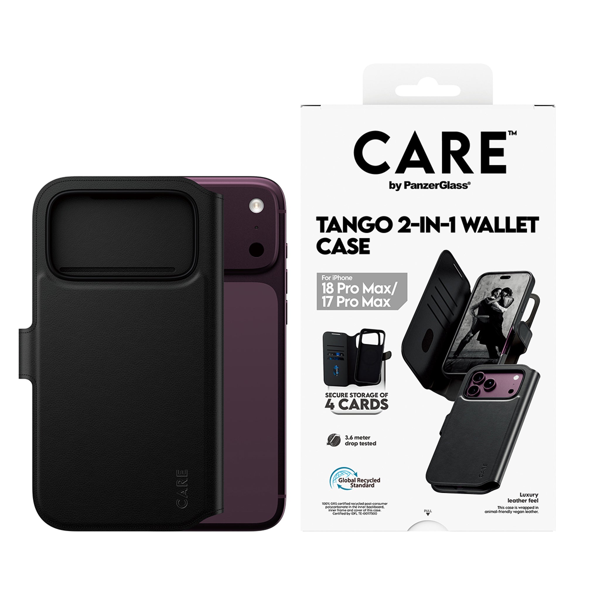 CARE™ by PanzerGlass® Tango 2-in-1 Wallet Case Schwarz m. MagSafe iPhone 18 Pro Max | 17 Pro Max