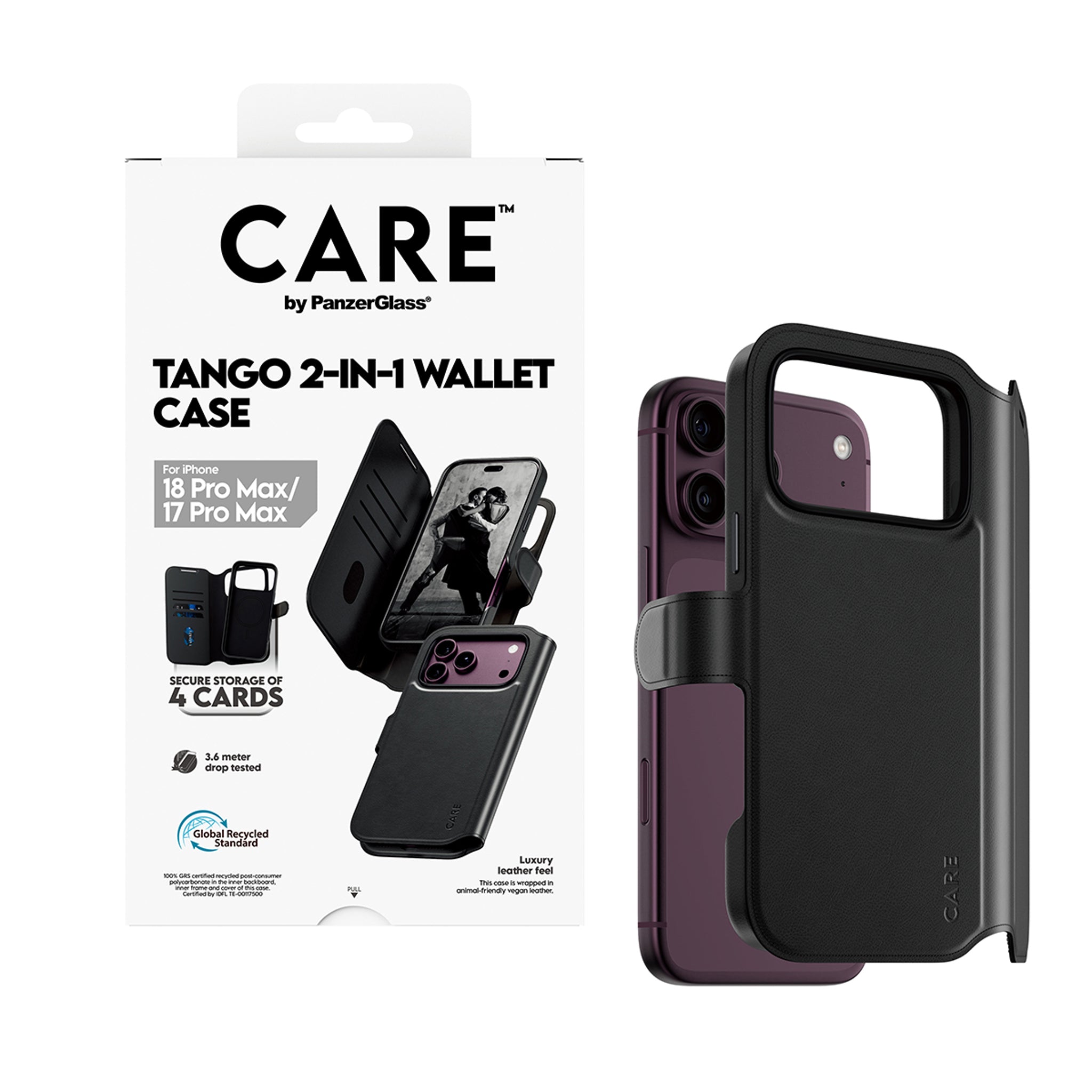 CARE™ by PanzerGlass® Tango 2-in-1 Wallet Case Schwarz m. MagSafe iPhone 18 Pro Max | 17 Pro Max