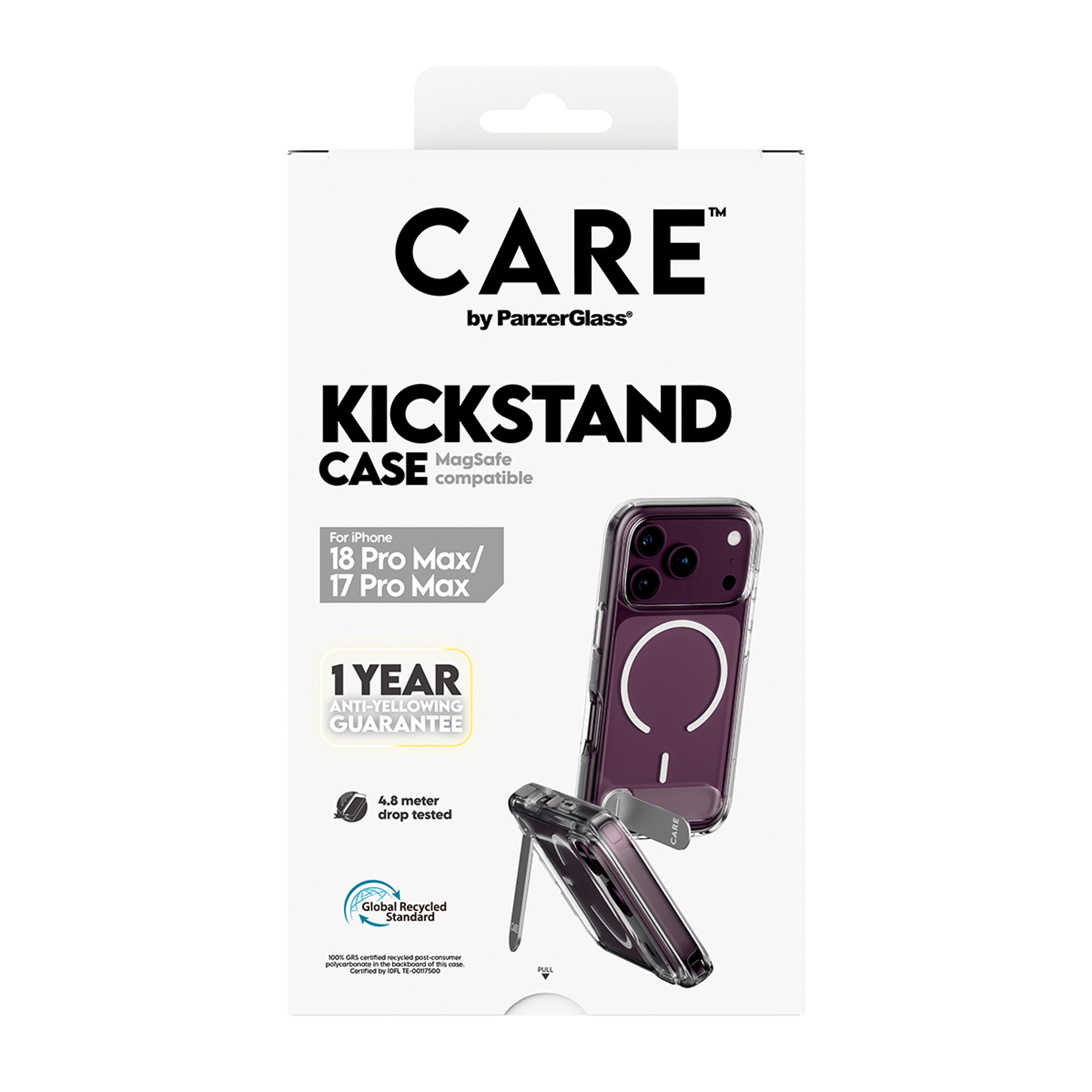 CARE™ by PanzerGlass® Kickstand Case Transparent m. Weiss MagSafe iPhone 18 Pro Max | 17 Pro Max