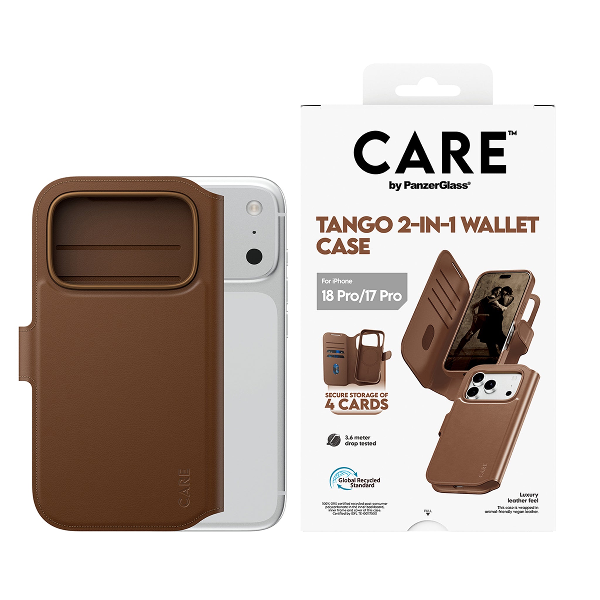 CARE™ by PanzerGlass® Tango 2-in-1 Wallet Case Braun m. MagSafe iPhone 18 Pro | 17 Pro