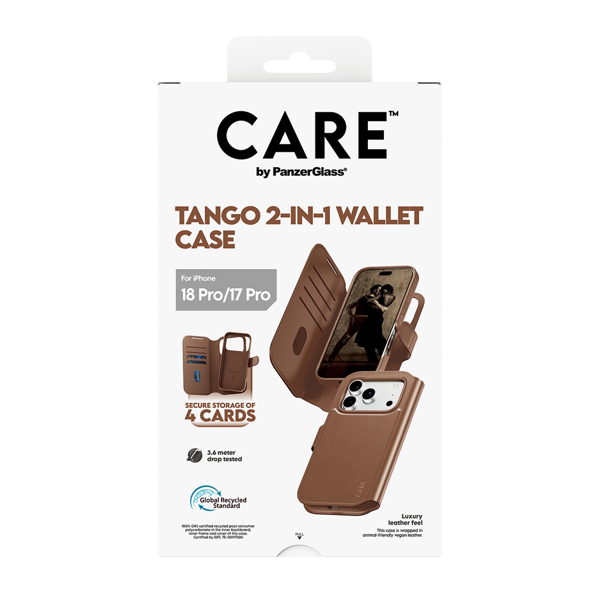 CARE™ by PanzerGlass® Tango 2-in-1 Wallet Case Braun m. MagSafe iPhone 18 Pro | 17 Pro