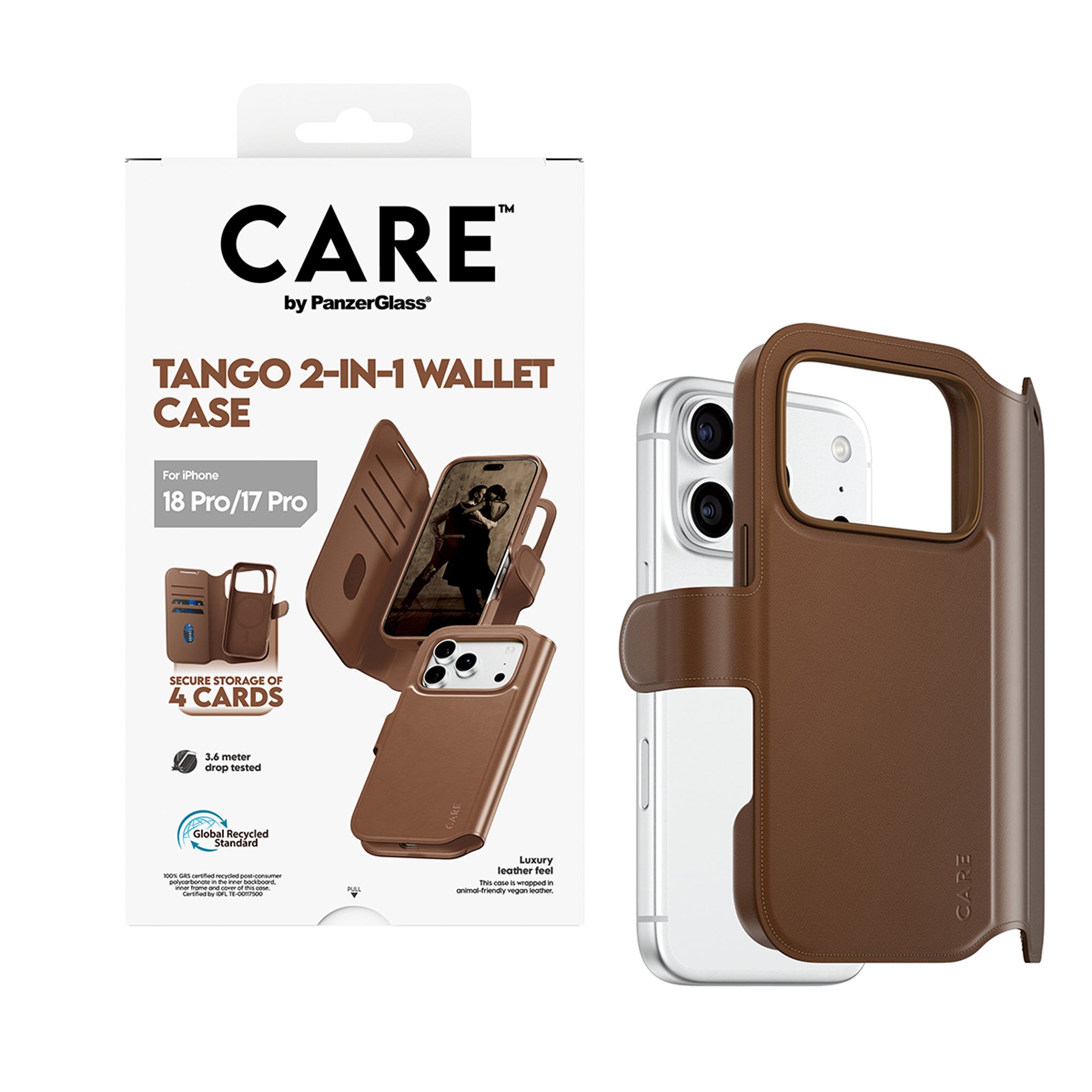 CARE™ by PanzerGlass® Tango 2-in-1 Wallet Case Braun m. MagSafe iPhone 18 Pro | 17 Pro