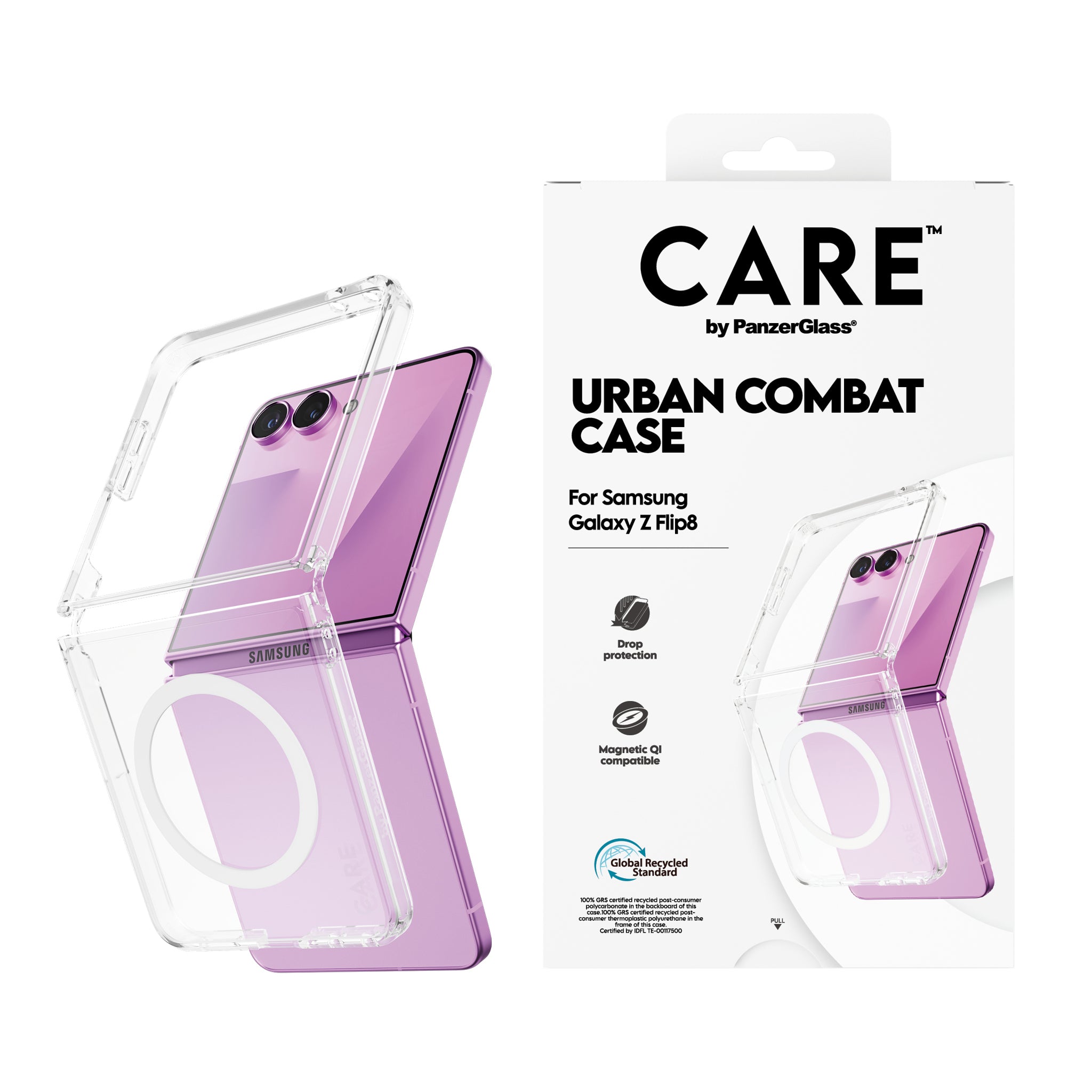 CARE™ by PanzerGlass® Urban Combat Case Transparent m. Weiss Qi Samsung Galaxy Z Flip7 | new Z Flip7