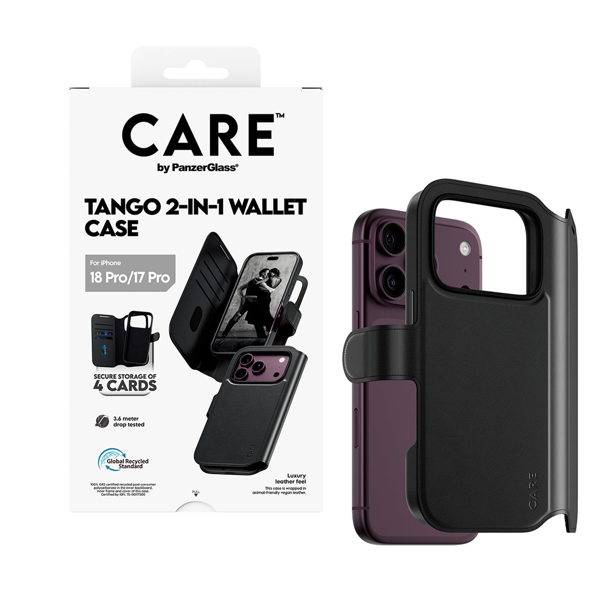 CARE™ by PanzerGlass® Tango 2-in-1 Wallet Case Schwarz m. MagSafe iPhone 18 Pro | 17 Pro