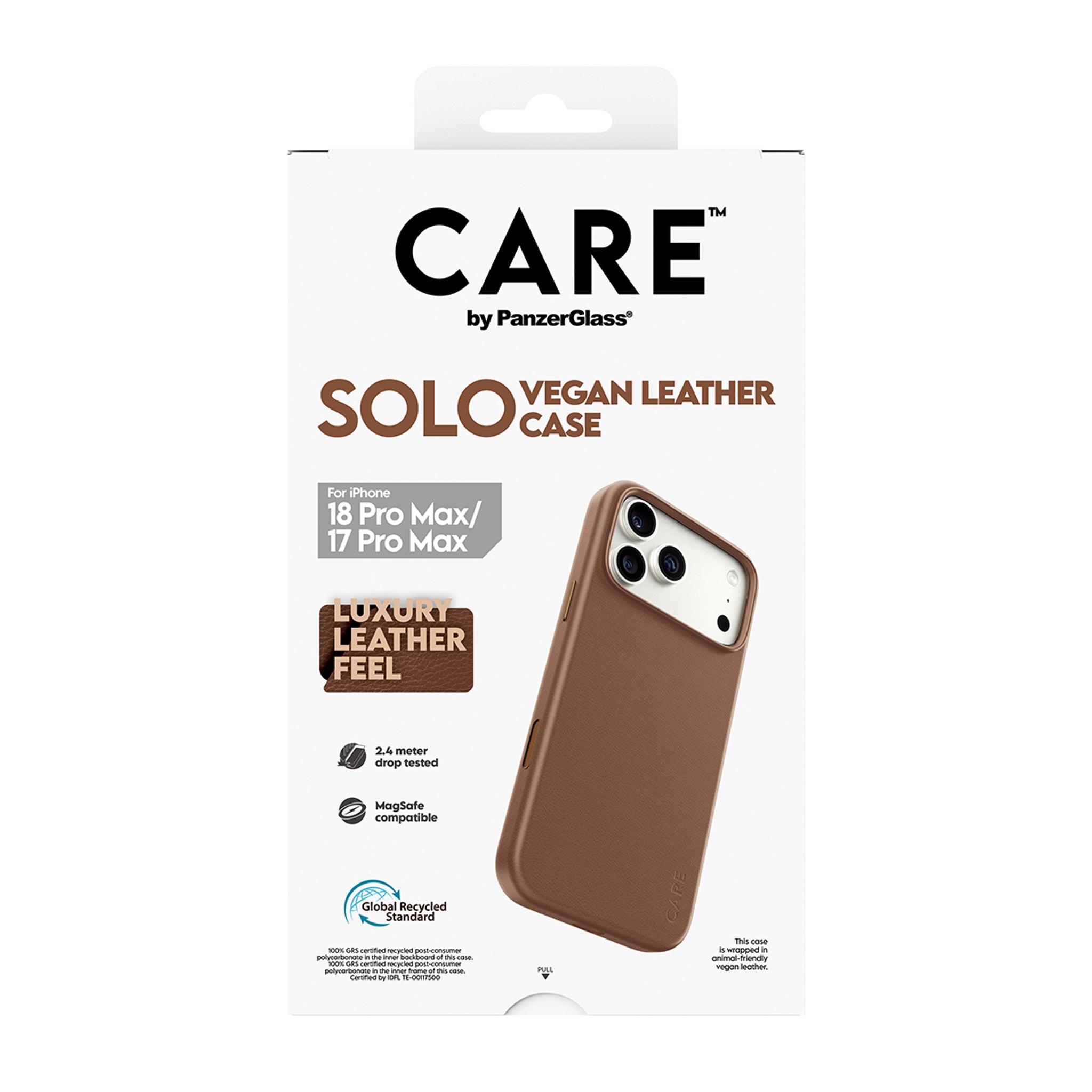 CARE™ by PanzerGlass® Solo Vegan Leather Case Braun m. MagSafe iPhone 18 Pro Max | 17 Pro Max