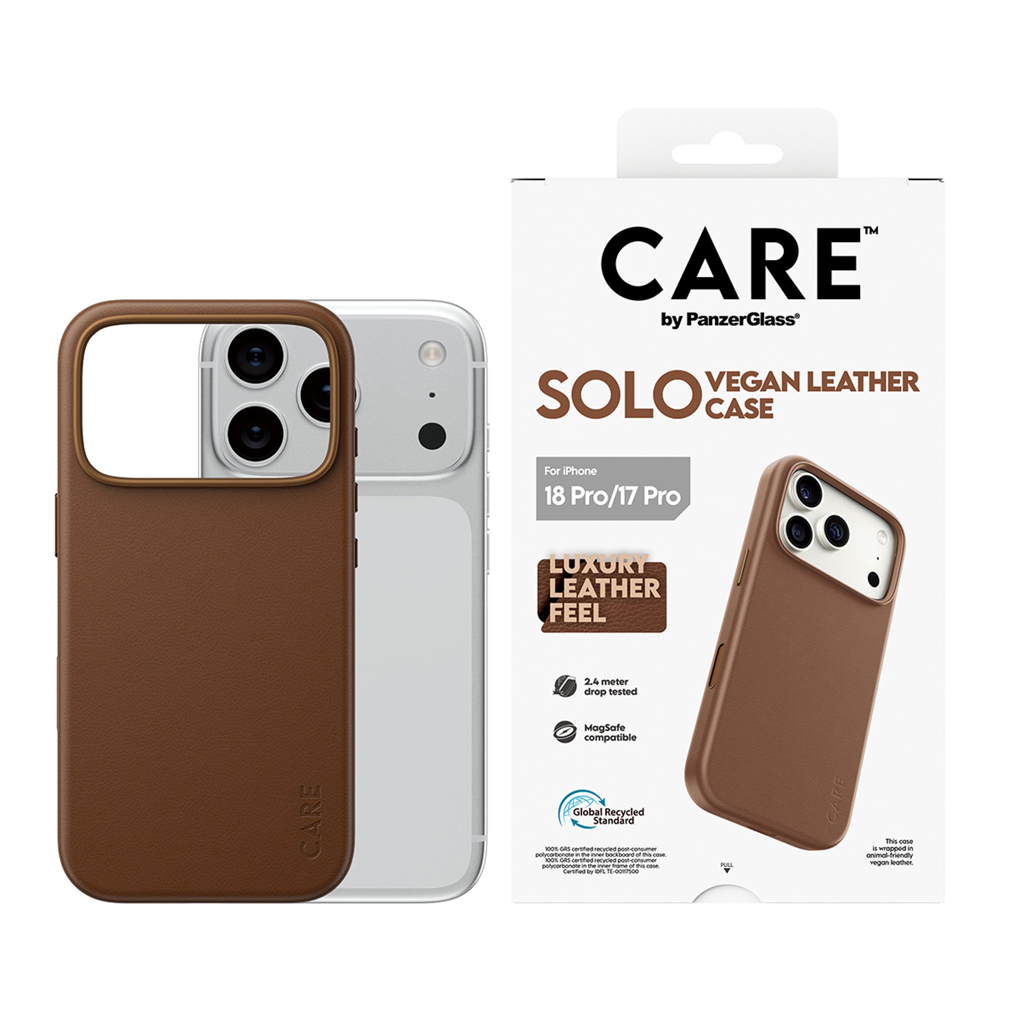 CARE™ by PanzerGlass® Solo Vegan Leather Case Braun m. MagSafe iPhone 18 Pro | 17 Pro
