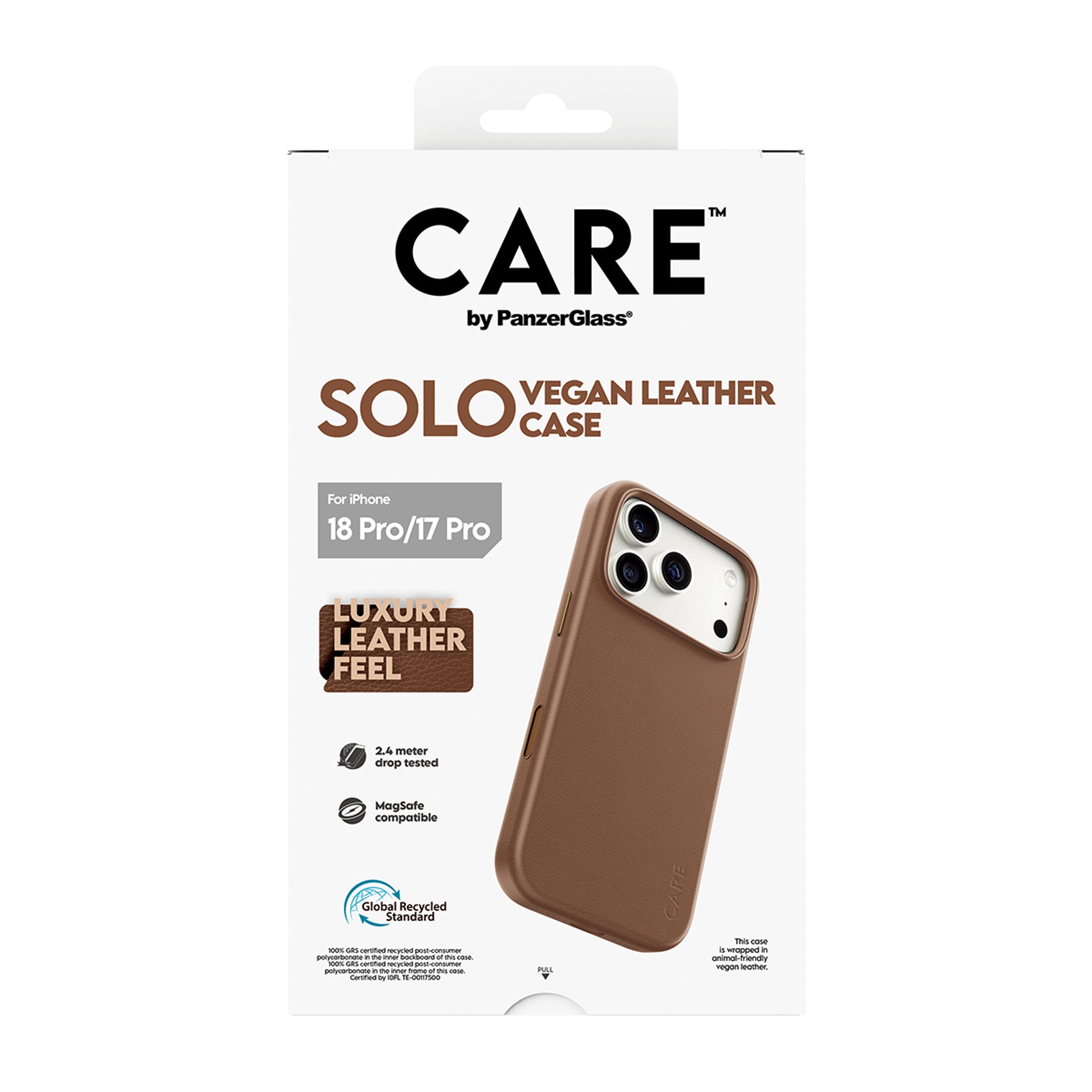 CARE™ by PanzerGlass® Solo Vegan Leather Case Braun m. MagSafe iPhone 18 Pro | 17 Pro