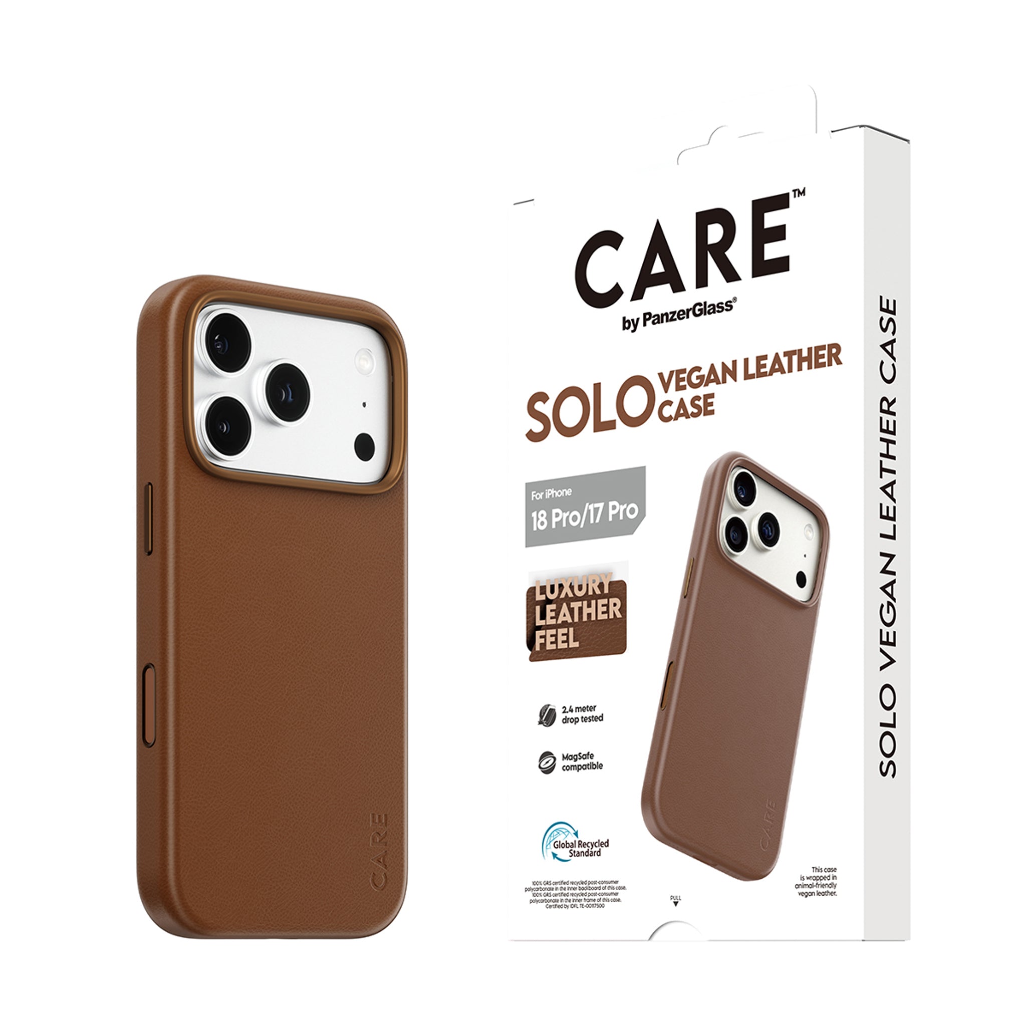 CARE™ by PanzerGlass® Solo Vegan Leather Case Braun m. MagSafe iPhone 18 Pro | 17 Pro