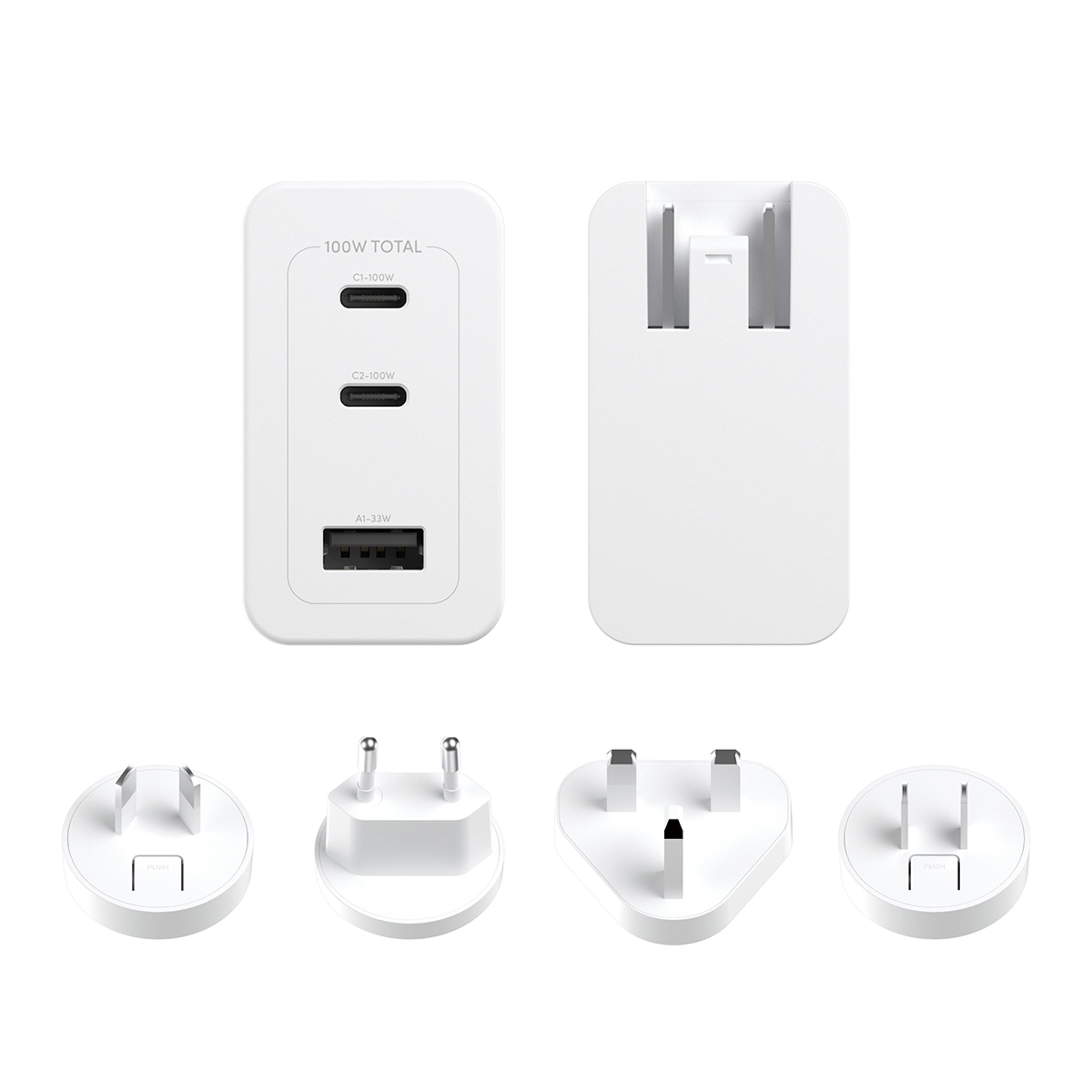 empower™ by PanzerGlass® Turbo 100W World Travel Adaptor inkl. 2 x USB-C + USB-A | Silber Weiß