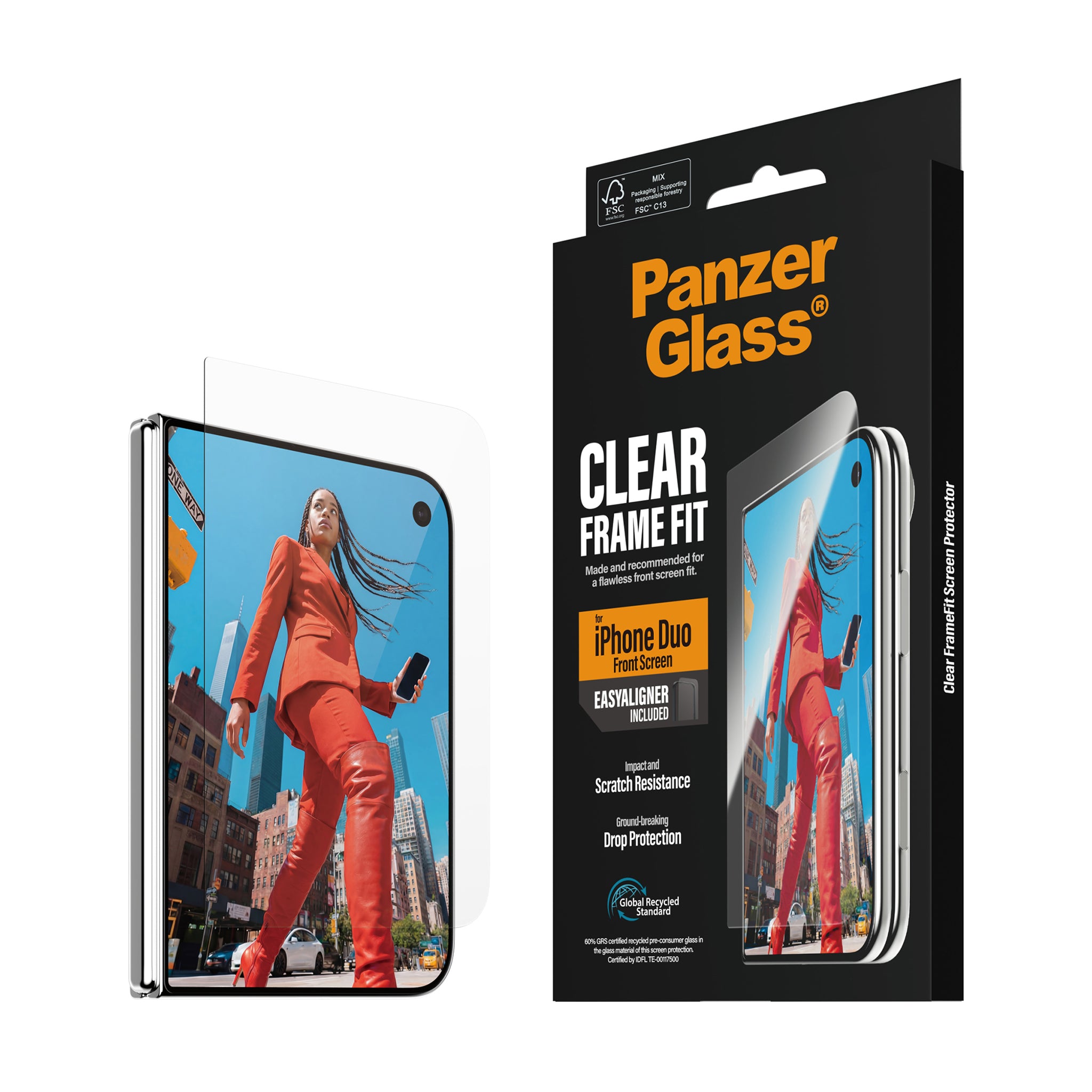 PanzerGlass® Außendisplay Displayschutz iPhone Duo | RahmenFit m. EasyAligner